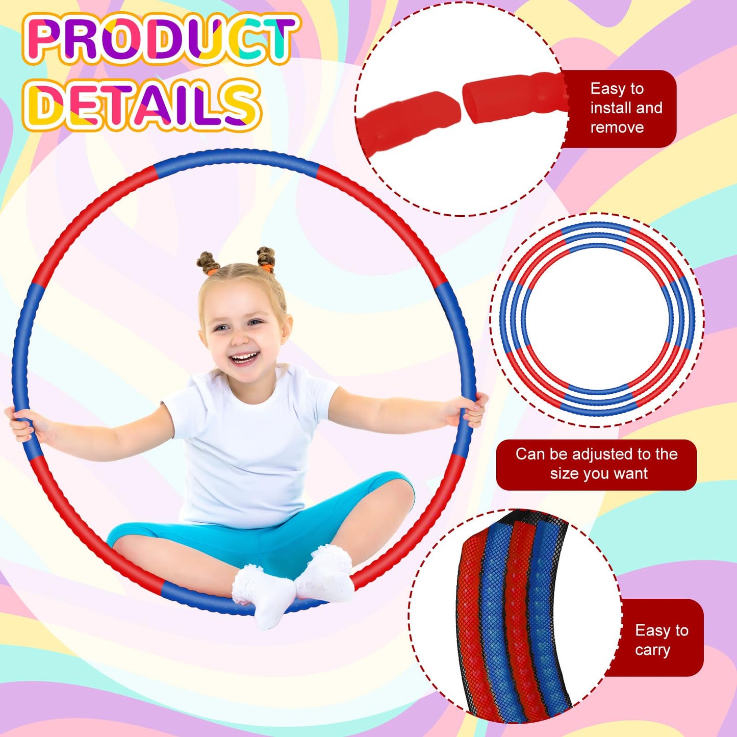 Halloscume 6 Pcs Exercise Hoop Set Detachable 28-Inch Fitness Rings for Teens & Adults