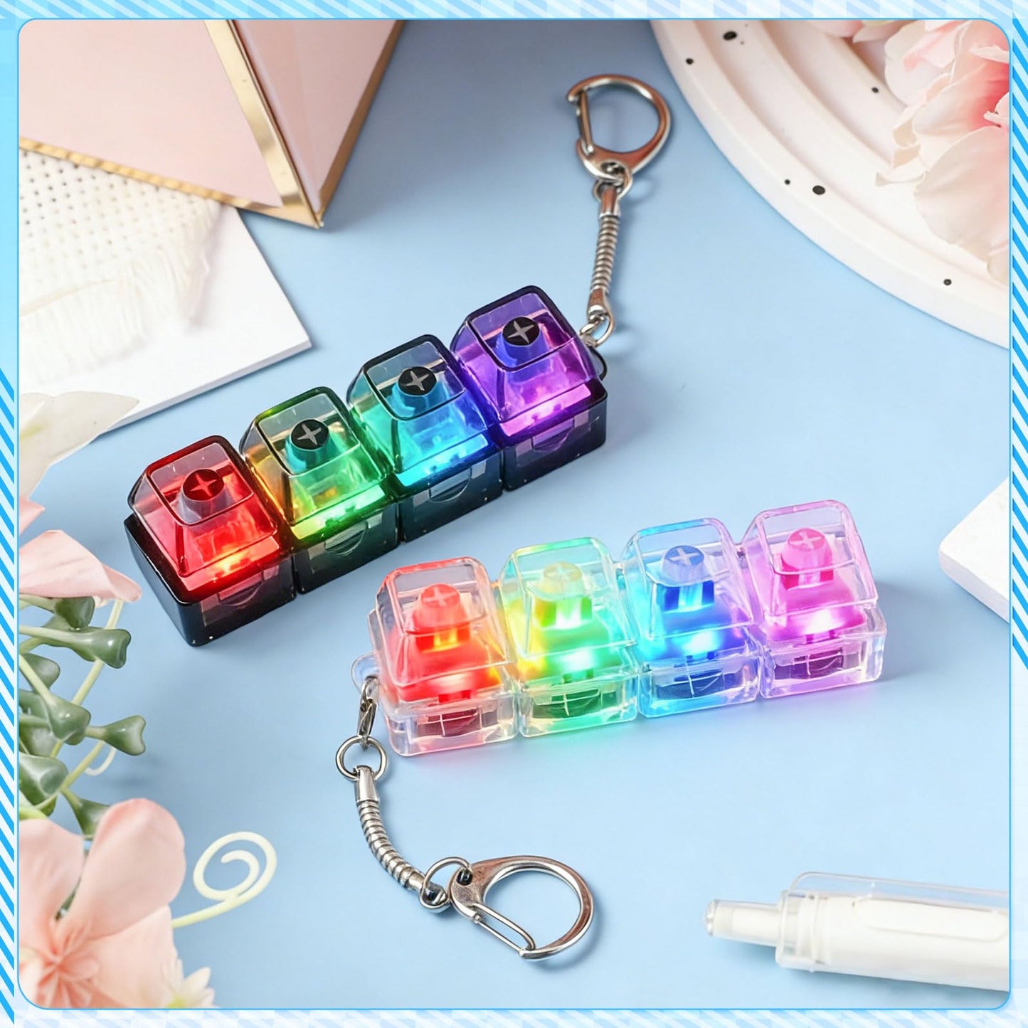Halloscume 2-Pack 4-in-1 Keyboard Fidget Clicker Toy with LED Light — Silent & Loud