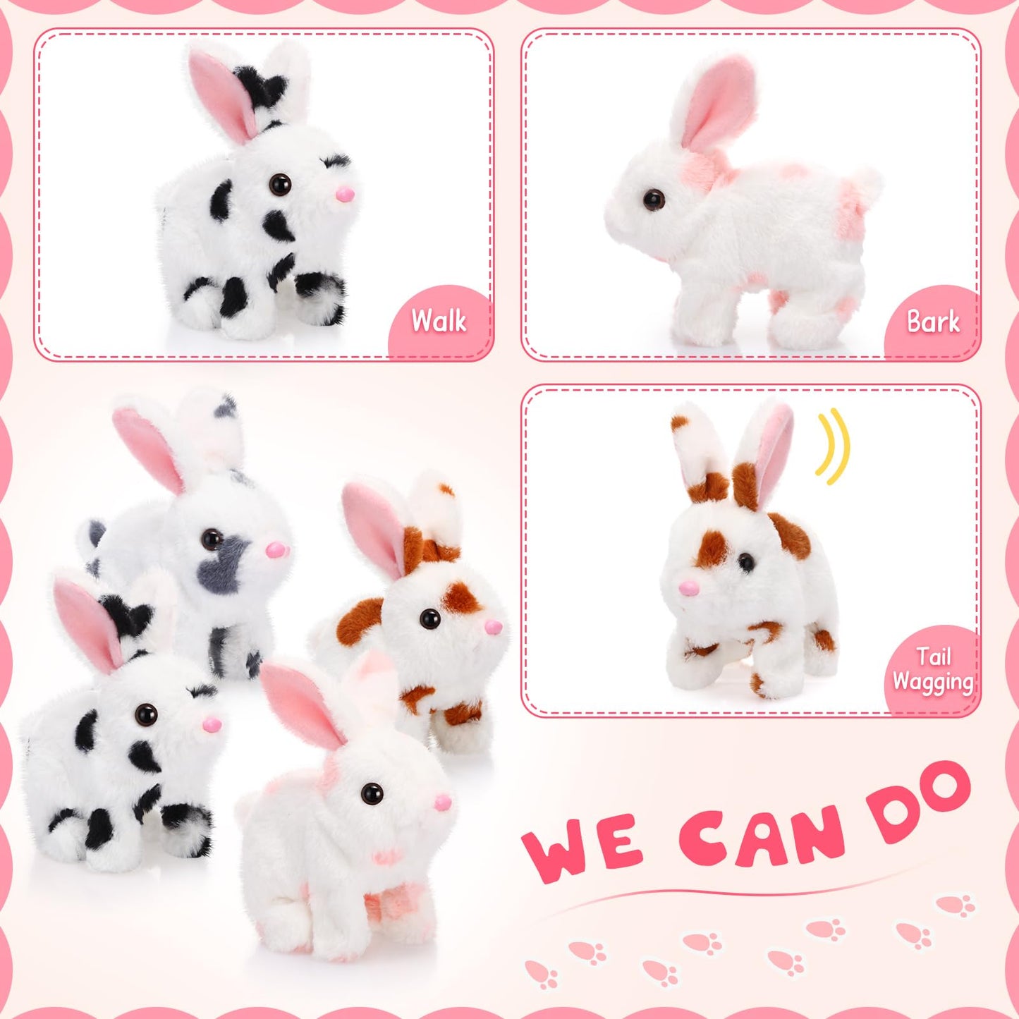 Halloscume 4-Piece Interactive Bunny Toys – 7-Inch Plush Hopping Rabbits for Easter Gift