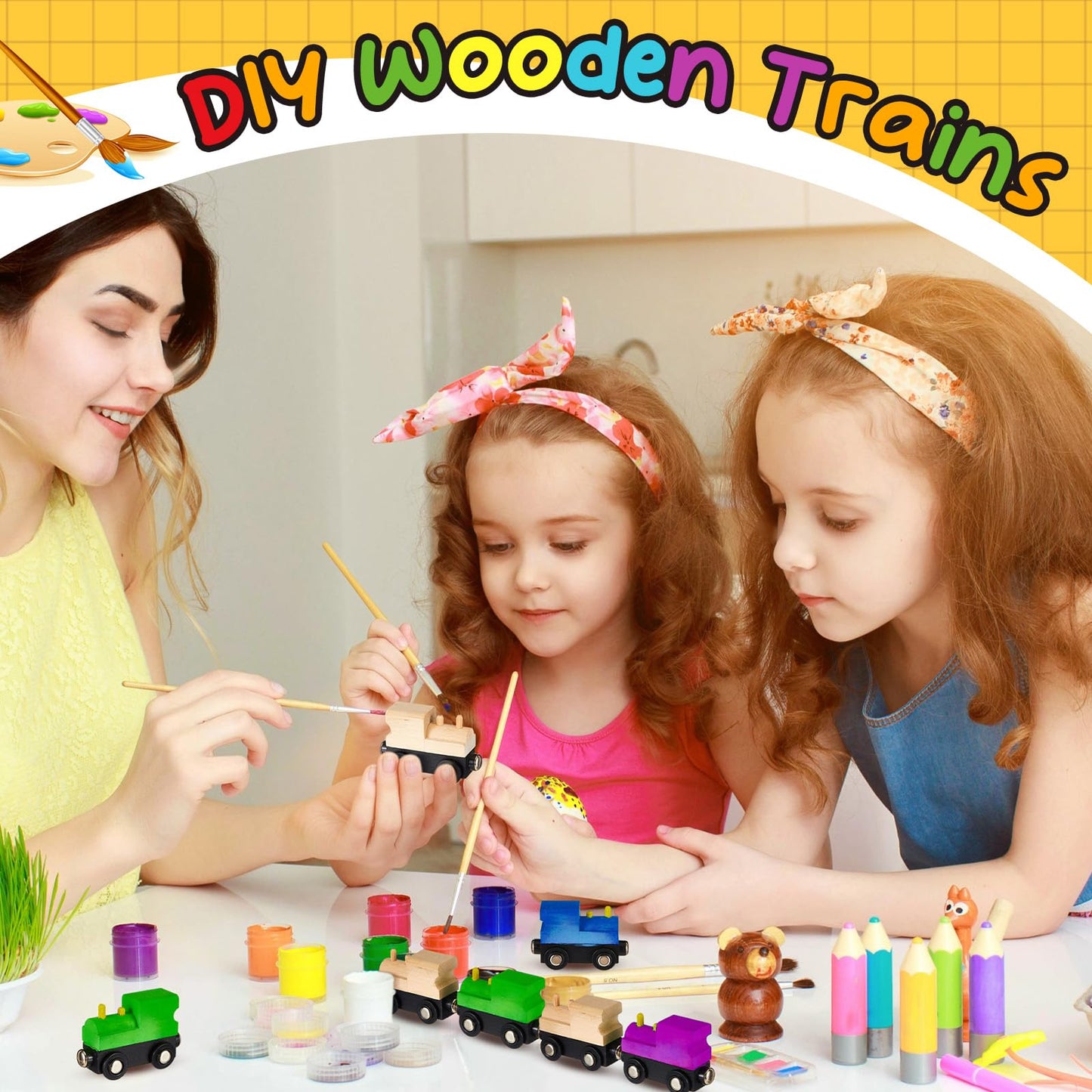 Halloscume 30 Pcs Unfinished DIY Wooden Trains – Magnetic Train Cars for Railway Crafts