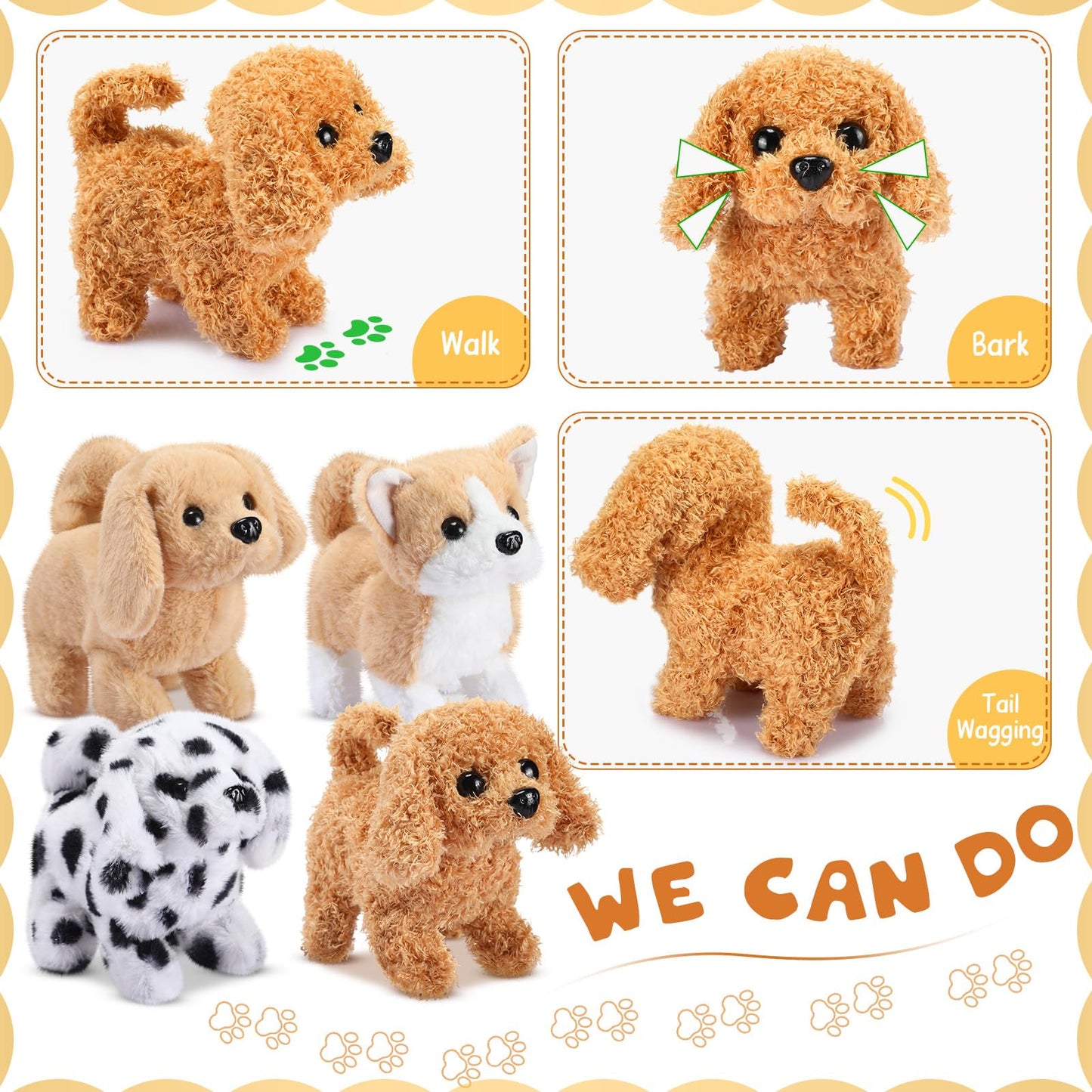 Halloscume 4 Pcs Interactive Dog Toys for Kids – Plush Electronic Puppies That Walk, Bark & Wag
