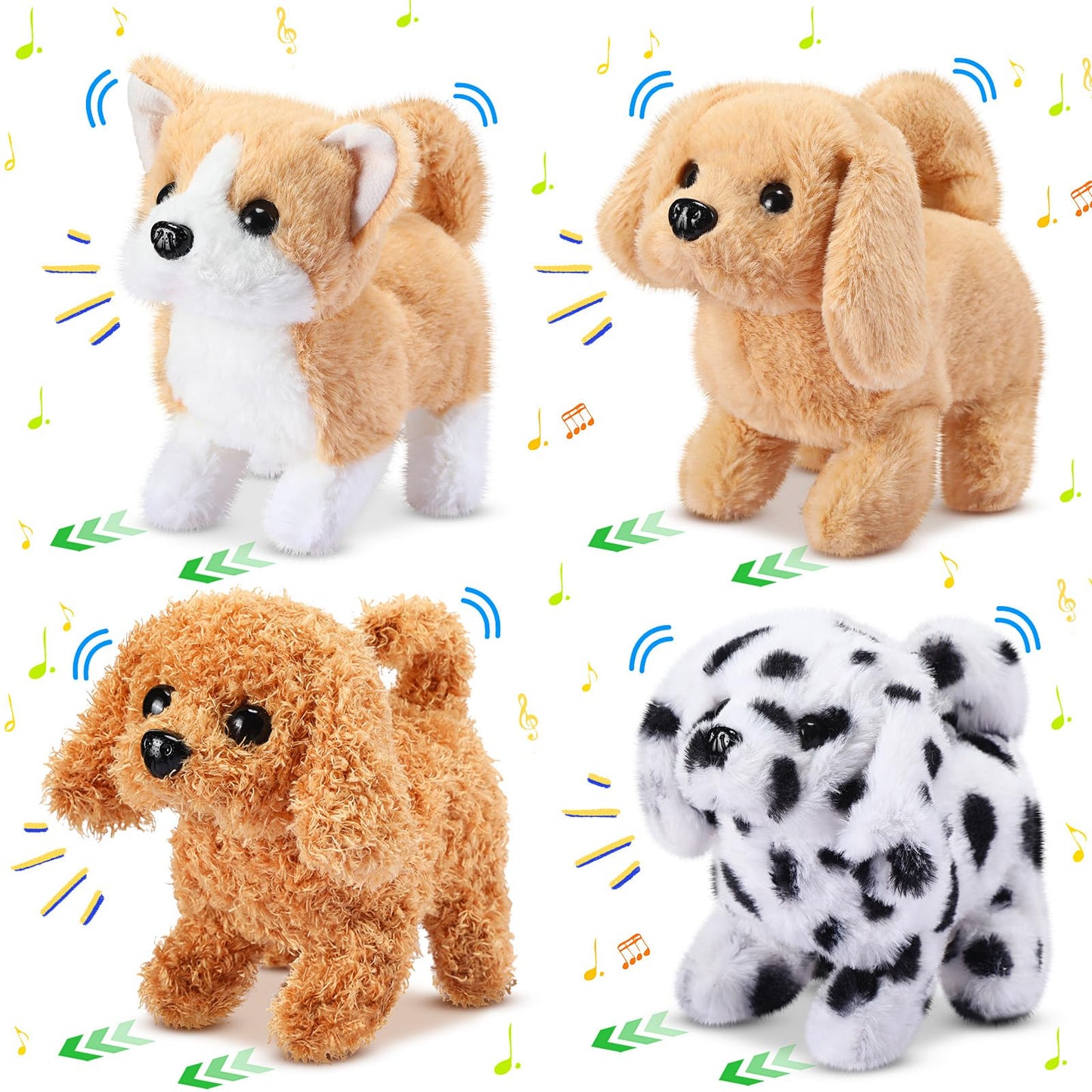 Halloscume 4 Pcs Interactive Dog Toys for Kids – Plush Electronic Puppies That Walk, Bark & Wag