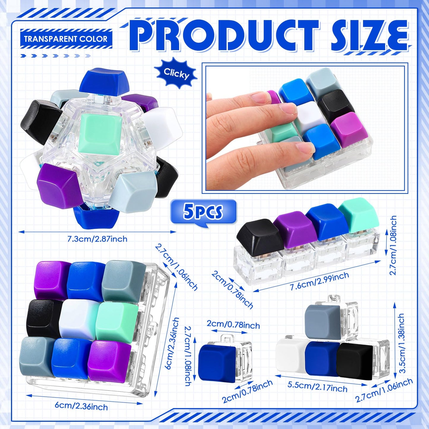 Halloscume 5 Pcs Keyboard Fidget Clicker Keychain – 5 Styles for Focus and Stress Relief