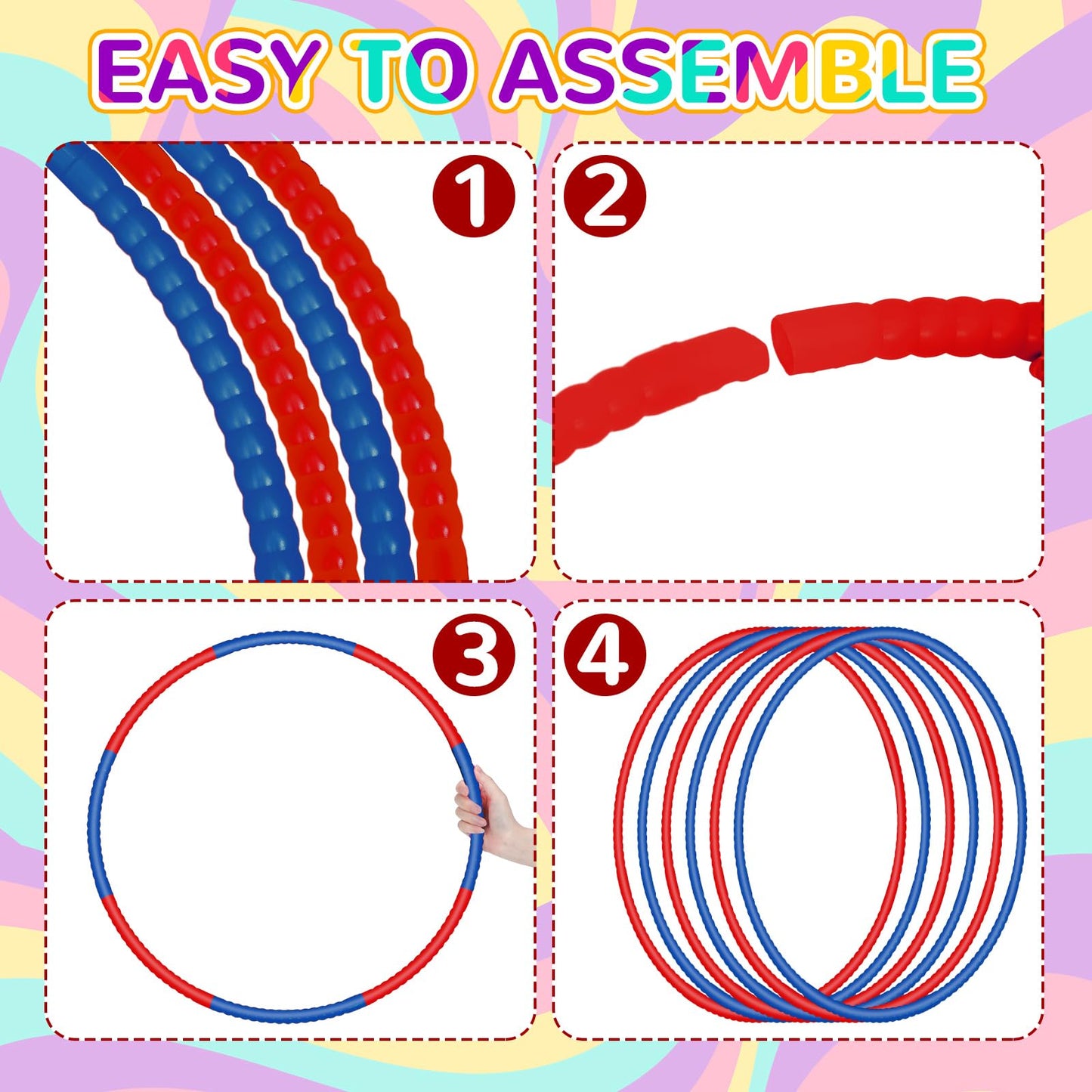 Halloscume 6 Pcs Exercise Hoop Set Detachable 28-Inch Fitness Rings for Teens & Adults
