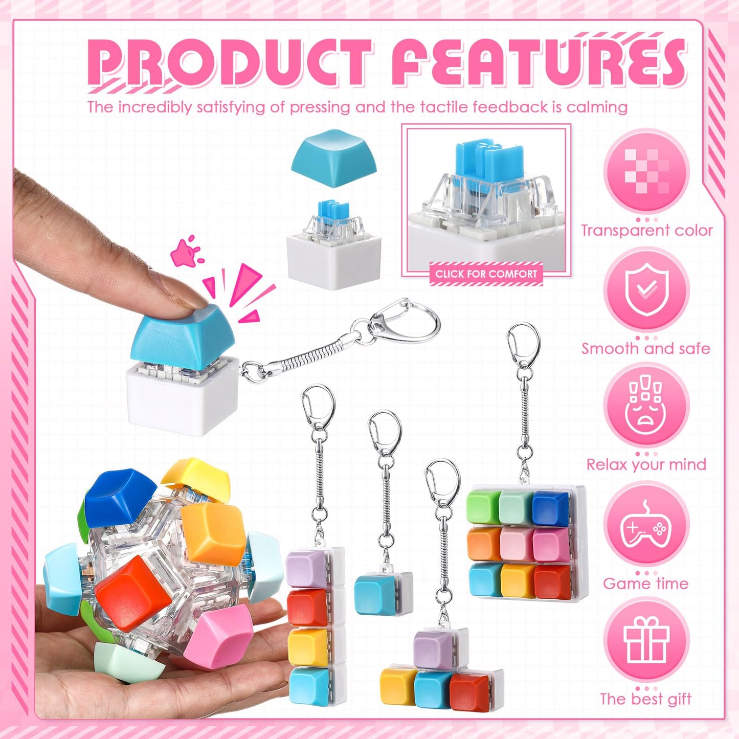 Halloscume 5 Pcs Keyboard Fidget Clicker Set – 5 Styles Candy Colors