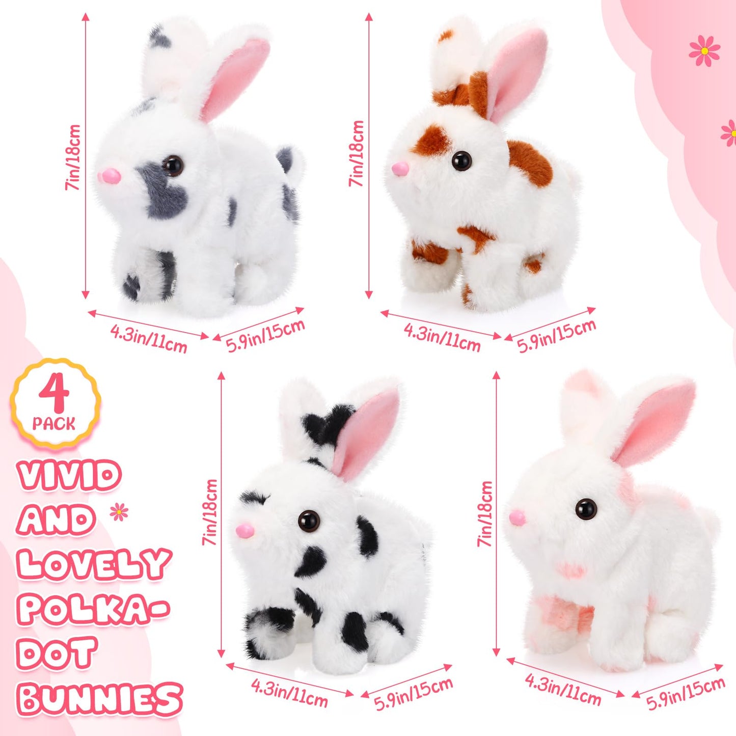 Halloscume 4-Piece Interactive Bunny Toys – 7-Inch Plush Hopping Rabbits for Easter Gift