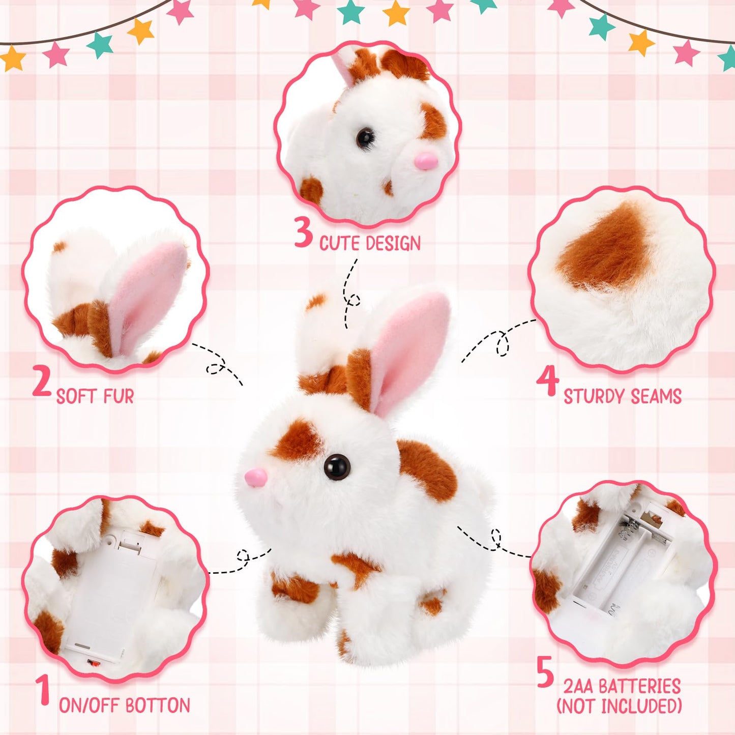 Halloscume 4-Piece Interactive Bunny Toys – 7-Inch Plush Hopping Rabbits for Easter Gift