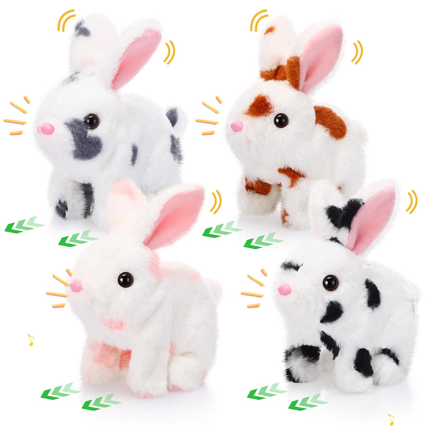 Halloscume 4-Piece Interactive Bunny Toys – 7-Inch Plush Hopping Rabbits for Easter Gift