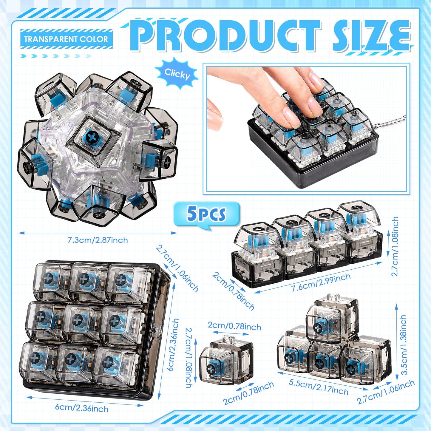 Halloscume 5 Pcs Keyboard Fidget Clicker Set — 5 Styles, Portable Keychain Stress Relief