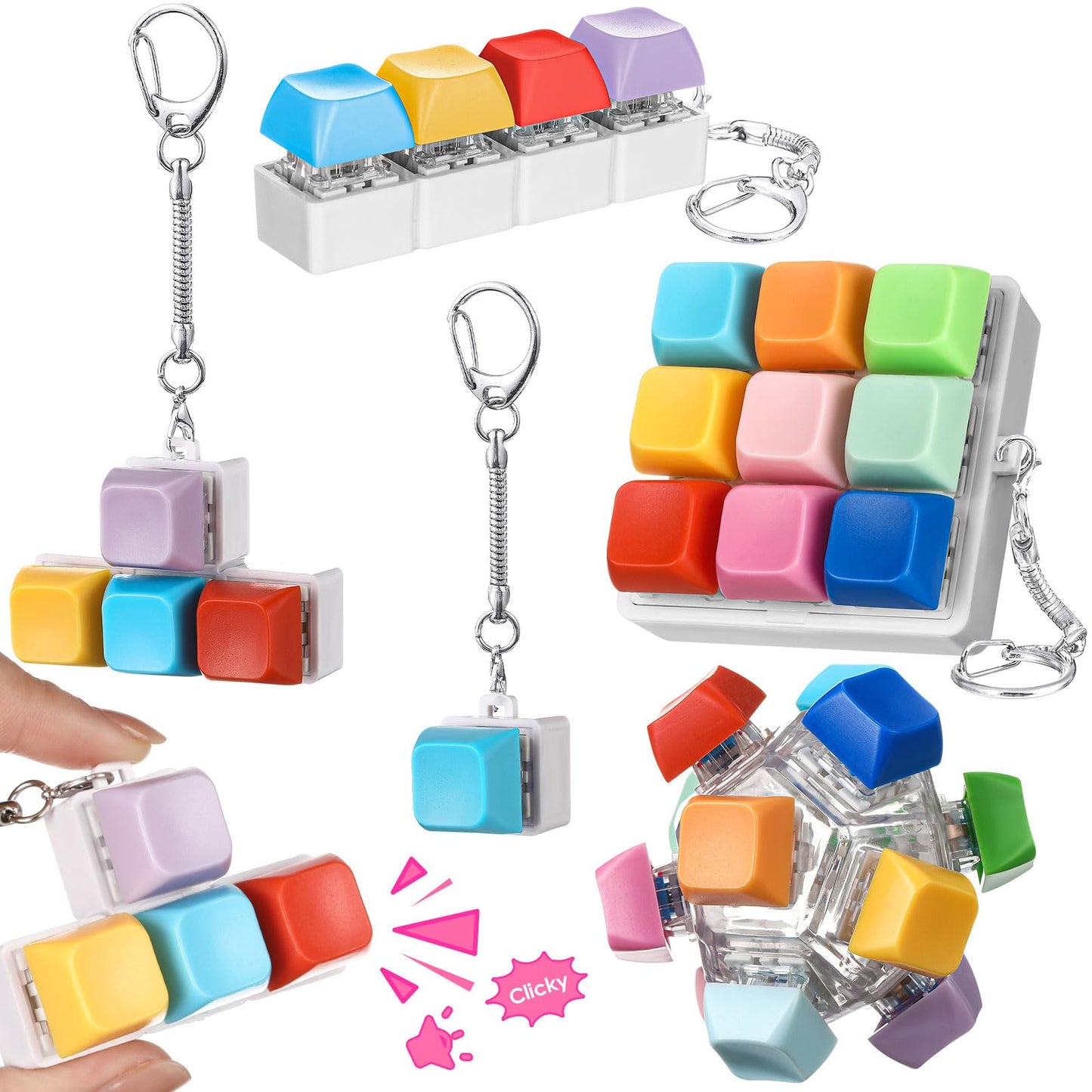 Halloscume 5 Pcs Keyboard Fidget Clicker Set – 5 Styles Candy Colors