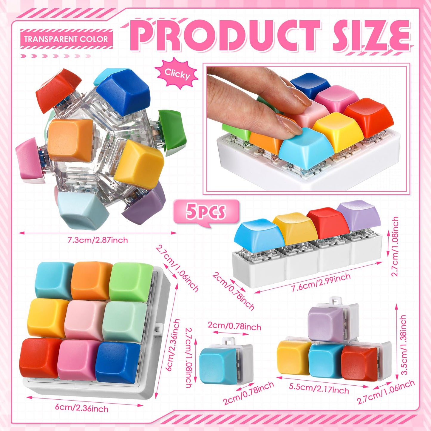 Halloscume 5 Pcs Keyboard Fidget Clicker Set – 5 Styles Candy Colors
