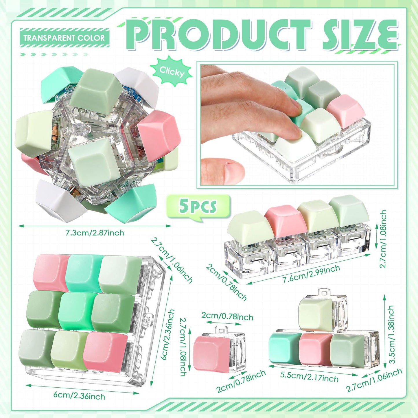 Halloscume 5-Piece Keyboard Fidget Clicker Set — 5 Styles, Portable Stress Relief Keychains