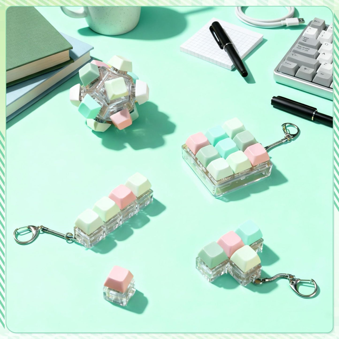 Halloscume 5-Piece Keyboard Fidget Clicker Set — 5 Styles, Portable Stress Relief Keychains