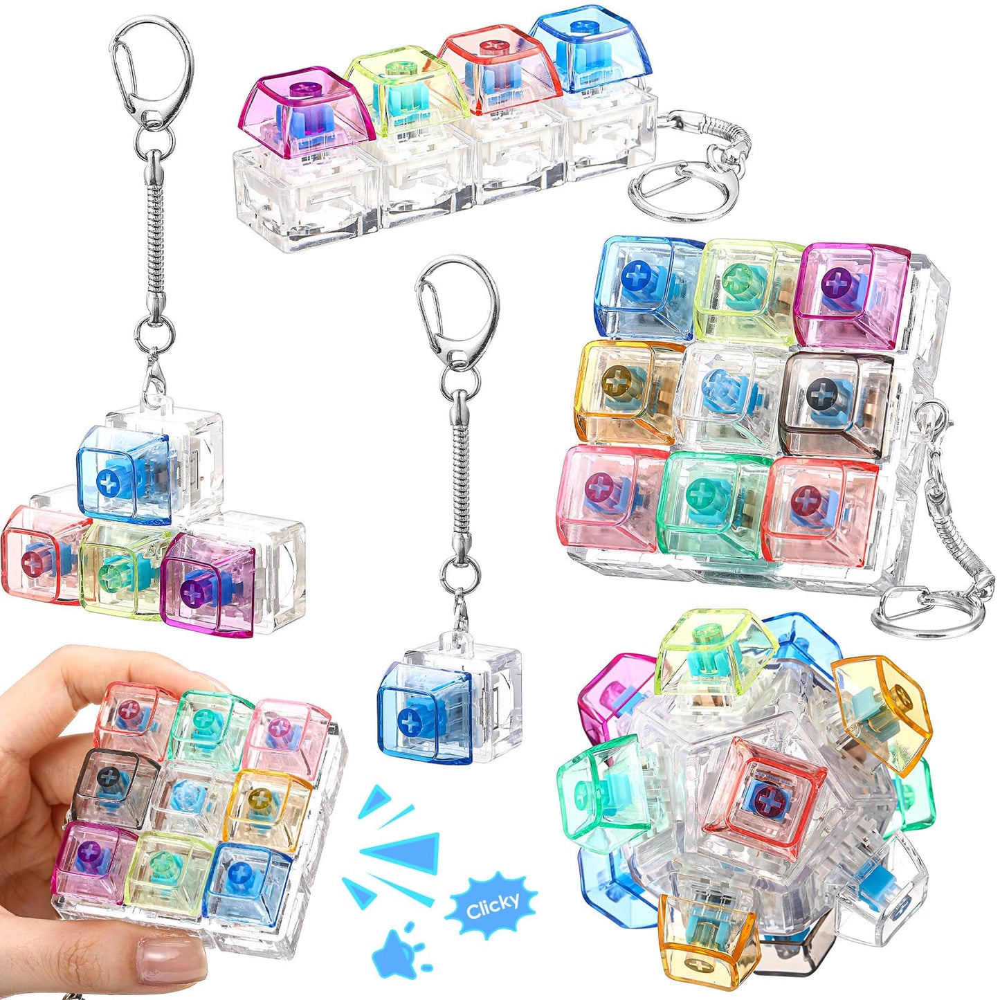 Halloscume 5 Pcs Keyboard Fidget Clicker – 5 Styles Keychain Stress Relief Gift for Office & Home
