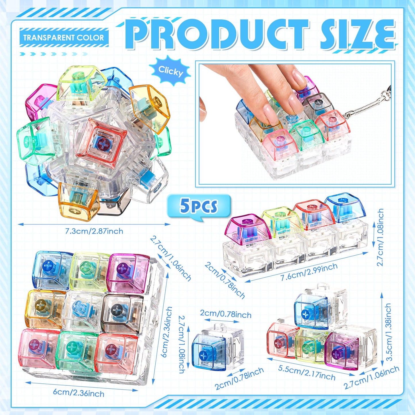 Halloscume 5 Pcs Keyboard Fidget Clicker – 5 Styles Keychain Stress Relief Gift for Office & Home