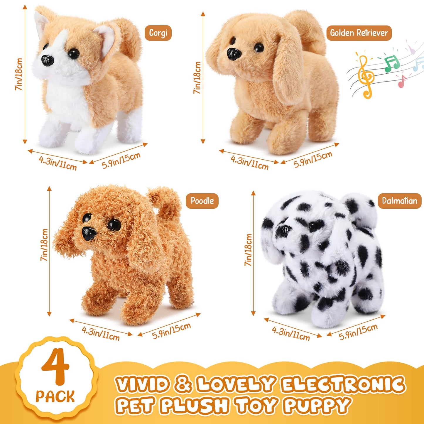 Halloscume 4 Pcs Interactive Dog Toys for Kids – Plush Electronic Puppies That Walk, Bark & Wag