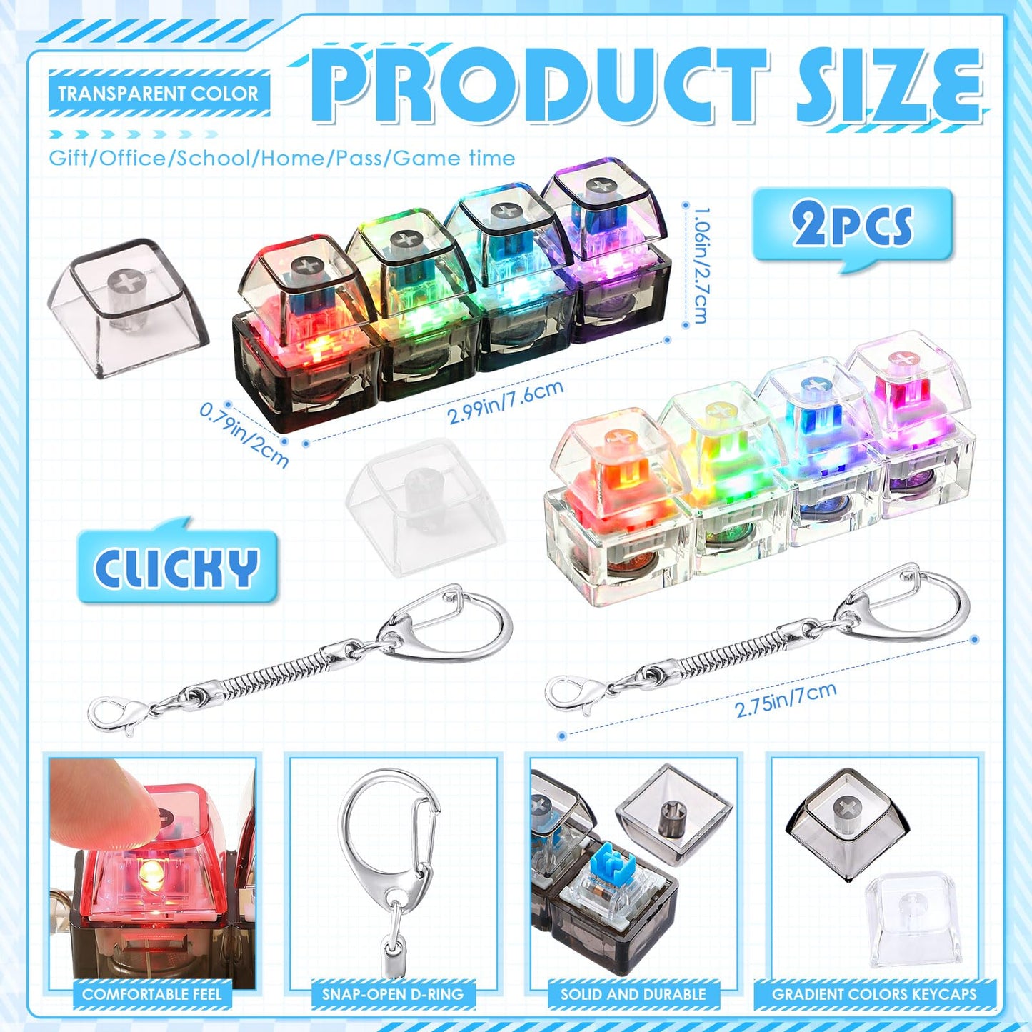 Halloscume 2-Pack 4-in-1 Keyboard Fidget Clicker Toy with LED Light — Silent & Loud