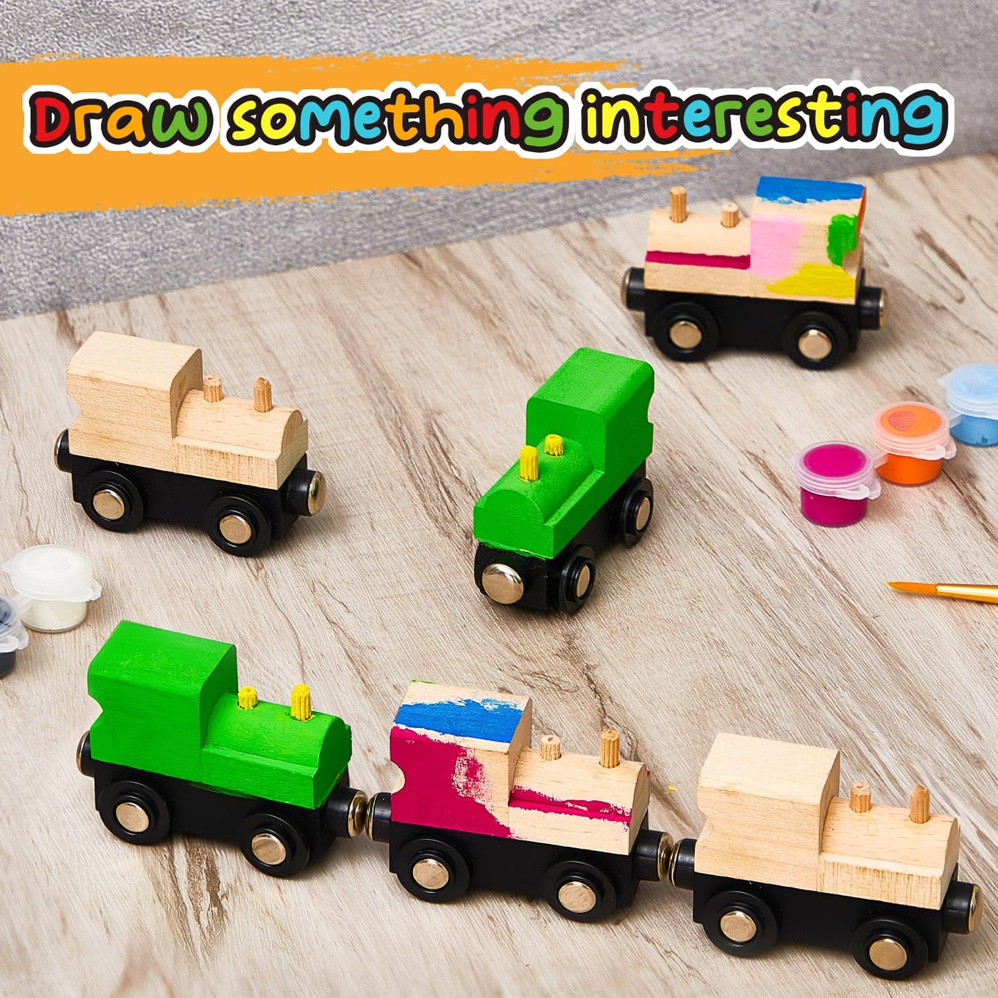 Halloscume 30 Pcs Unfinished DIY Wooden Trains – Magnetic Train Cars for Railway Crafts