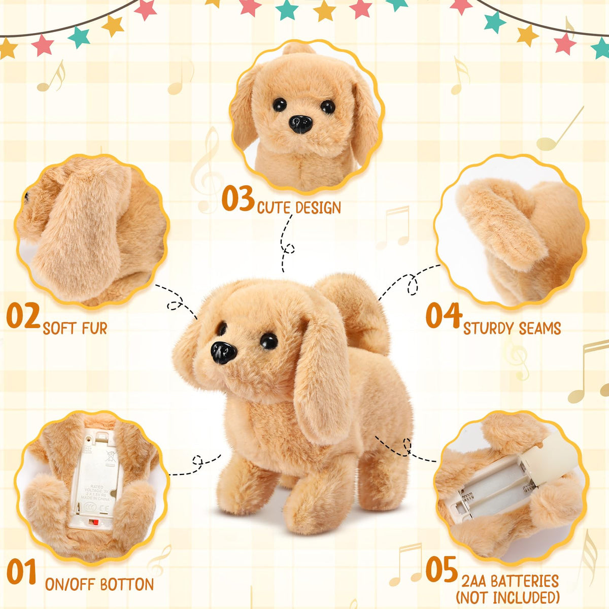 Halloscume 4 Pcs Interactive Dog Toys for Kids – Plush Electronic Puppies That Walk, Bark & Wag