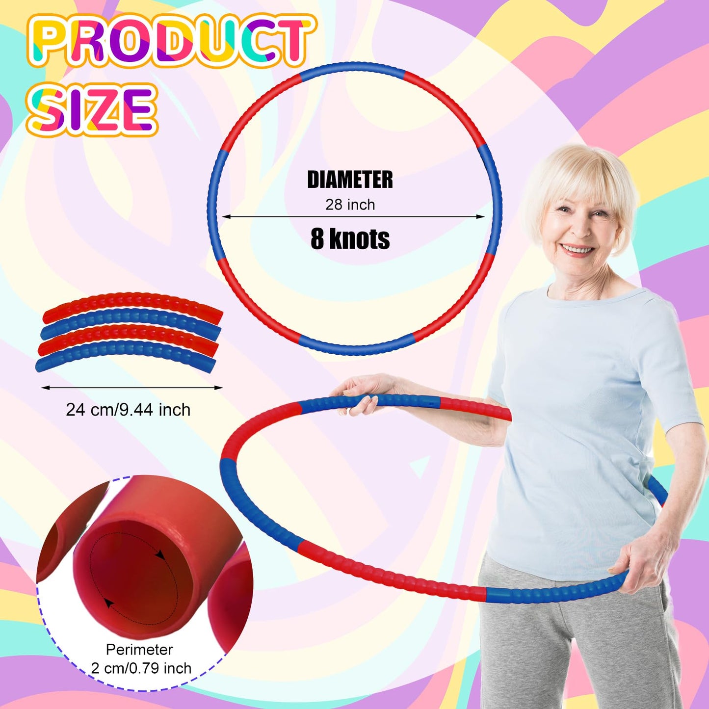 Halloscume 6 Pcs Exercise Hoop Set Detachable 28-Inch Fitness Rings for Teens & Adults