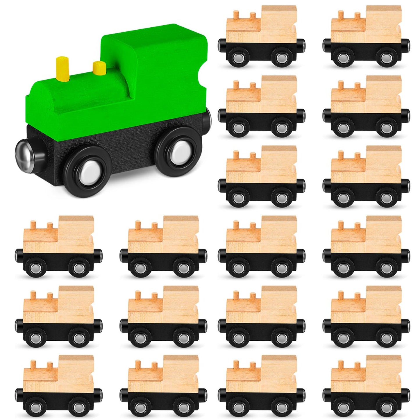 Halloscume 30 Pcs Unfinished DIY Wooden Trains – Magnetic Train Cars for Railway Crafts