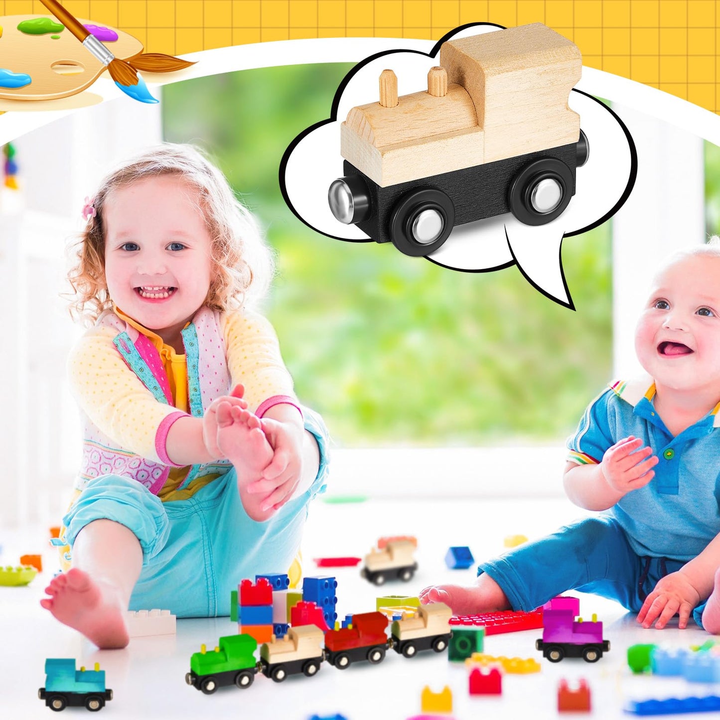 Halloscume 30 Pcs Unfinished DIY Wooden Trains – Magnetic Train Cars for Railway Crafts