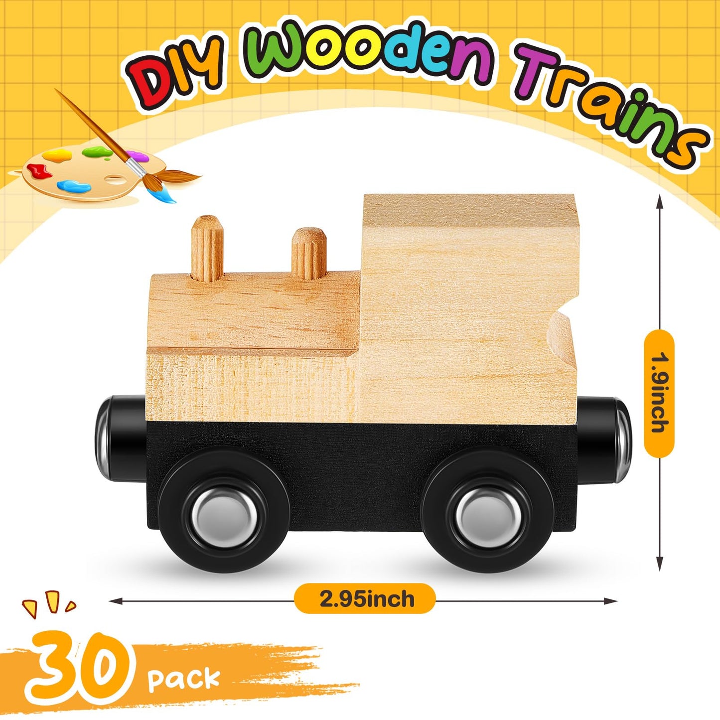 Halloscume 30 Pcs Unfinished DIY Wooden Trains – Magnetic Train Cars for Railway Crafts