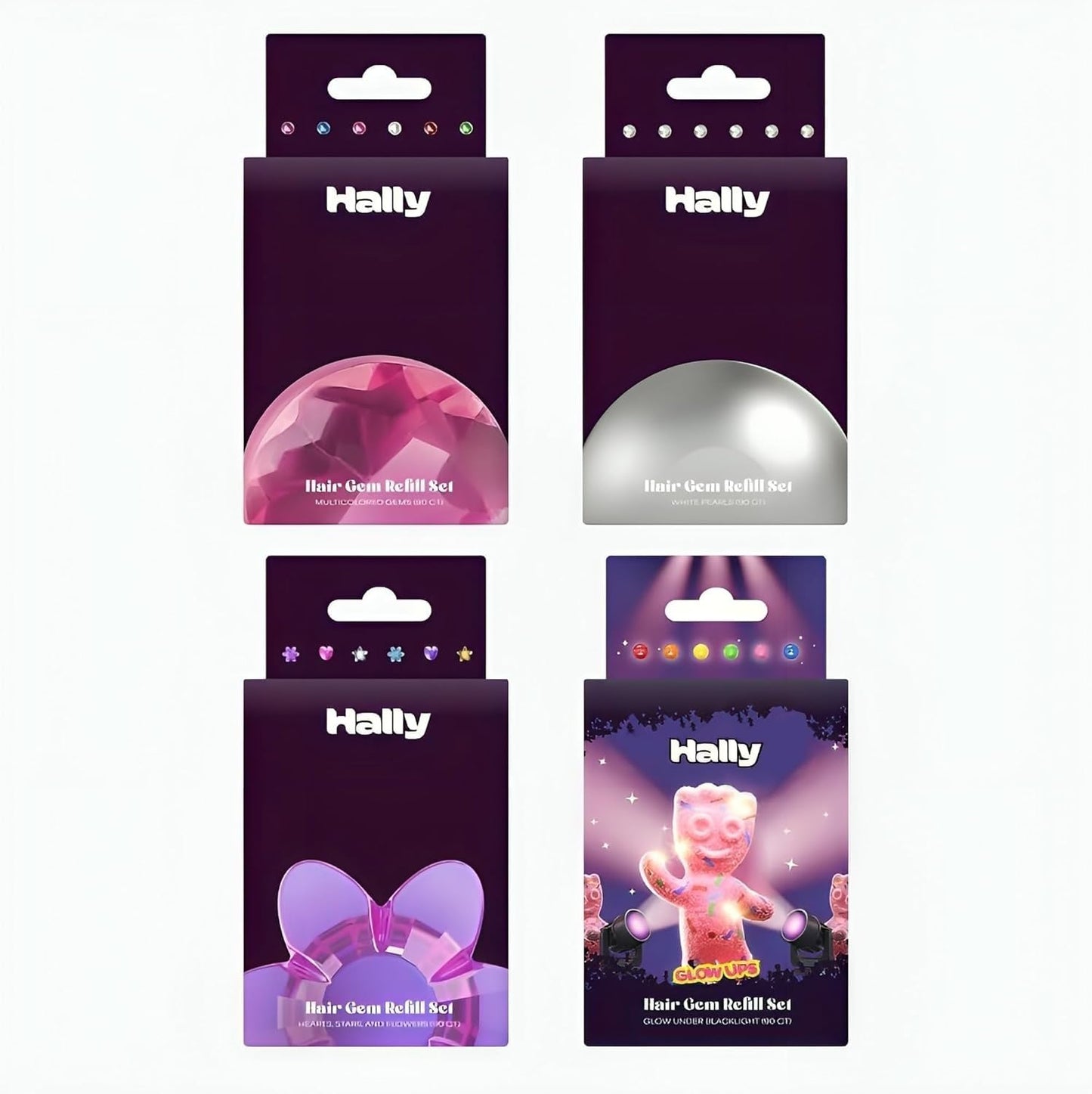 Hally Hair 360 Refill for Hair Gems – Multicolored Adhesive Jewels (No Stamper) – Blacklight Glow