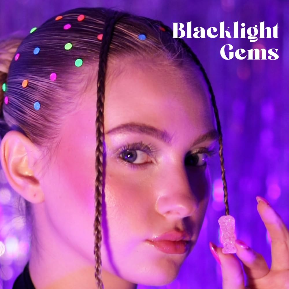 Hally Hair 360 Refill for Hair Gems – Multicolored Adhesive Jewels (No Stamper) – Blacklight Glow