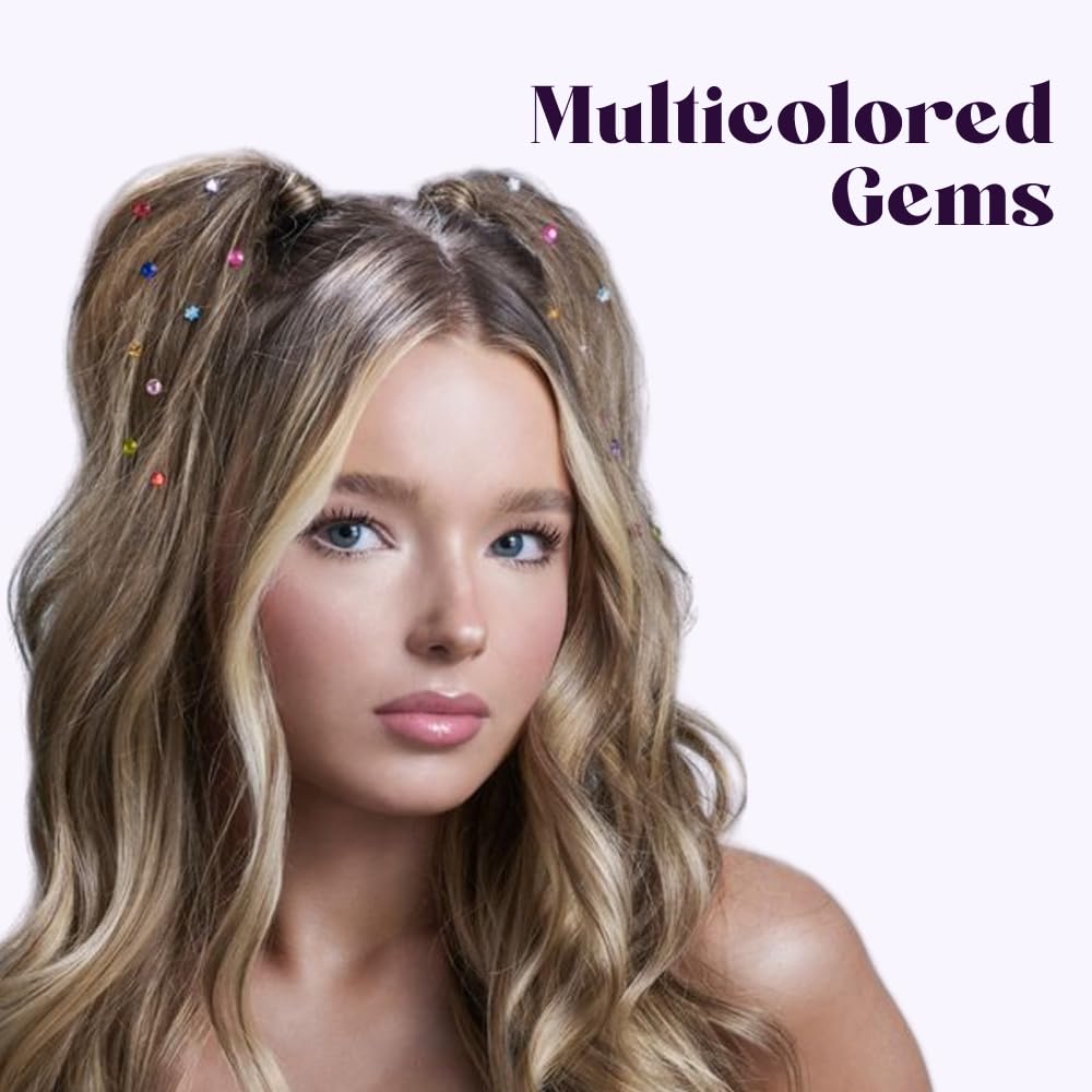 Hally Hair 360 Refill for Hair Gems – Multicolored Adhesive Jewels (No Stamper) – Blacklight Glow
