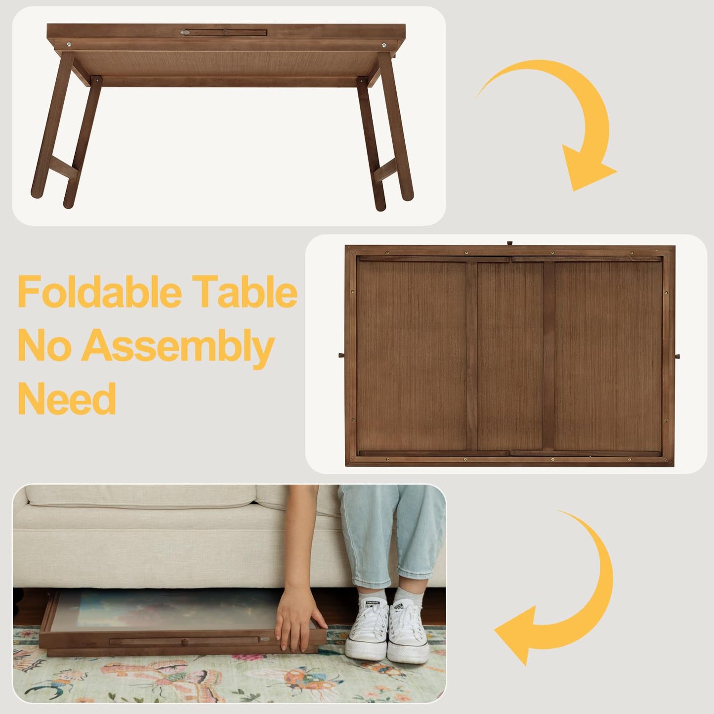 HALLYBEE Puzzle Table 1500-Piece Wooden Board with Foldable Legs, 4 Drawers & Cover – 34.3 x 26.5 in Cho Brown