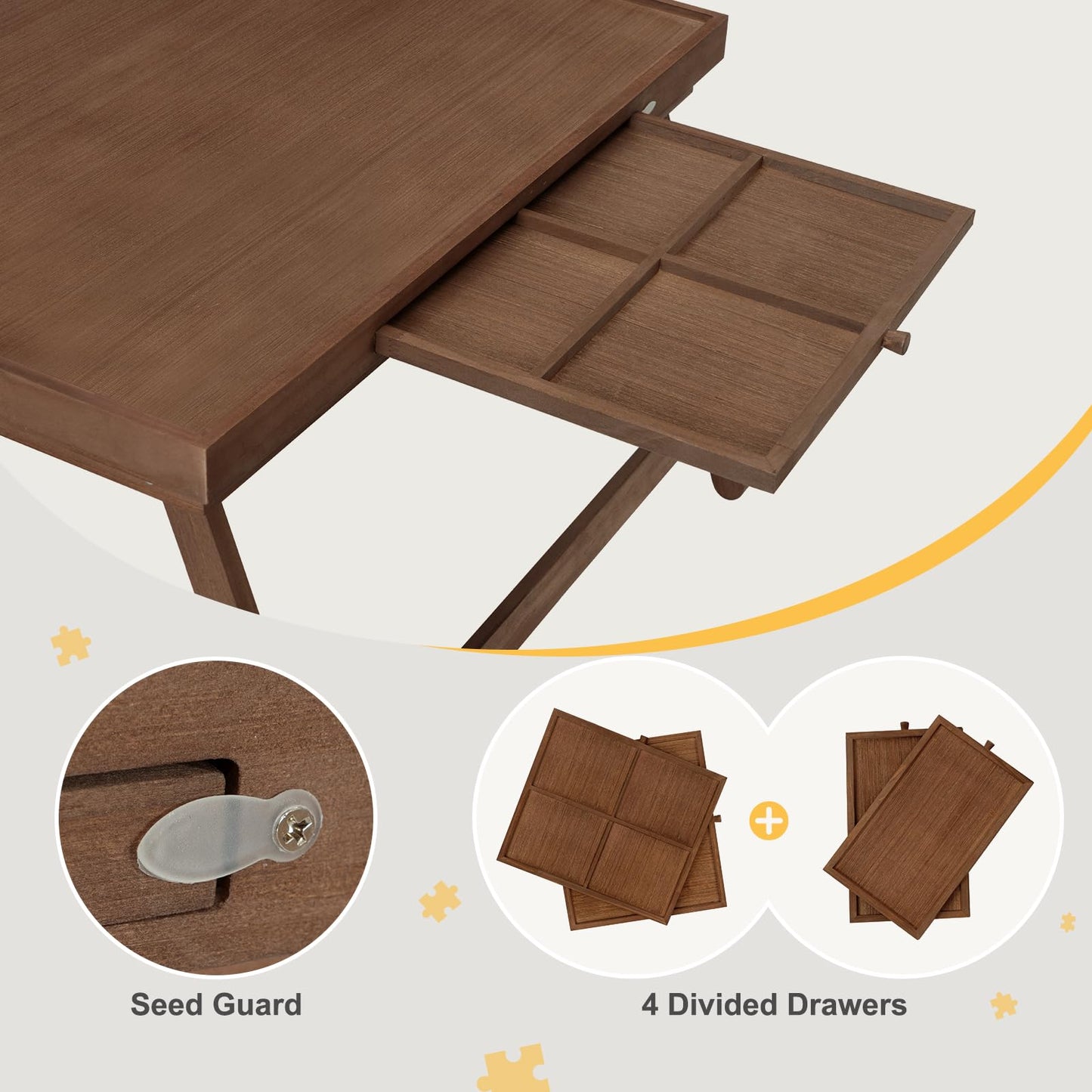 HALLYBEE Puzzle Table 1500-Piece Wooden Board with Foldable Legs, 4 Drawers & Cover – 34.3 x 26.5 in Cho Brown