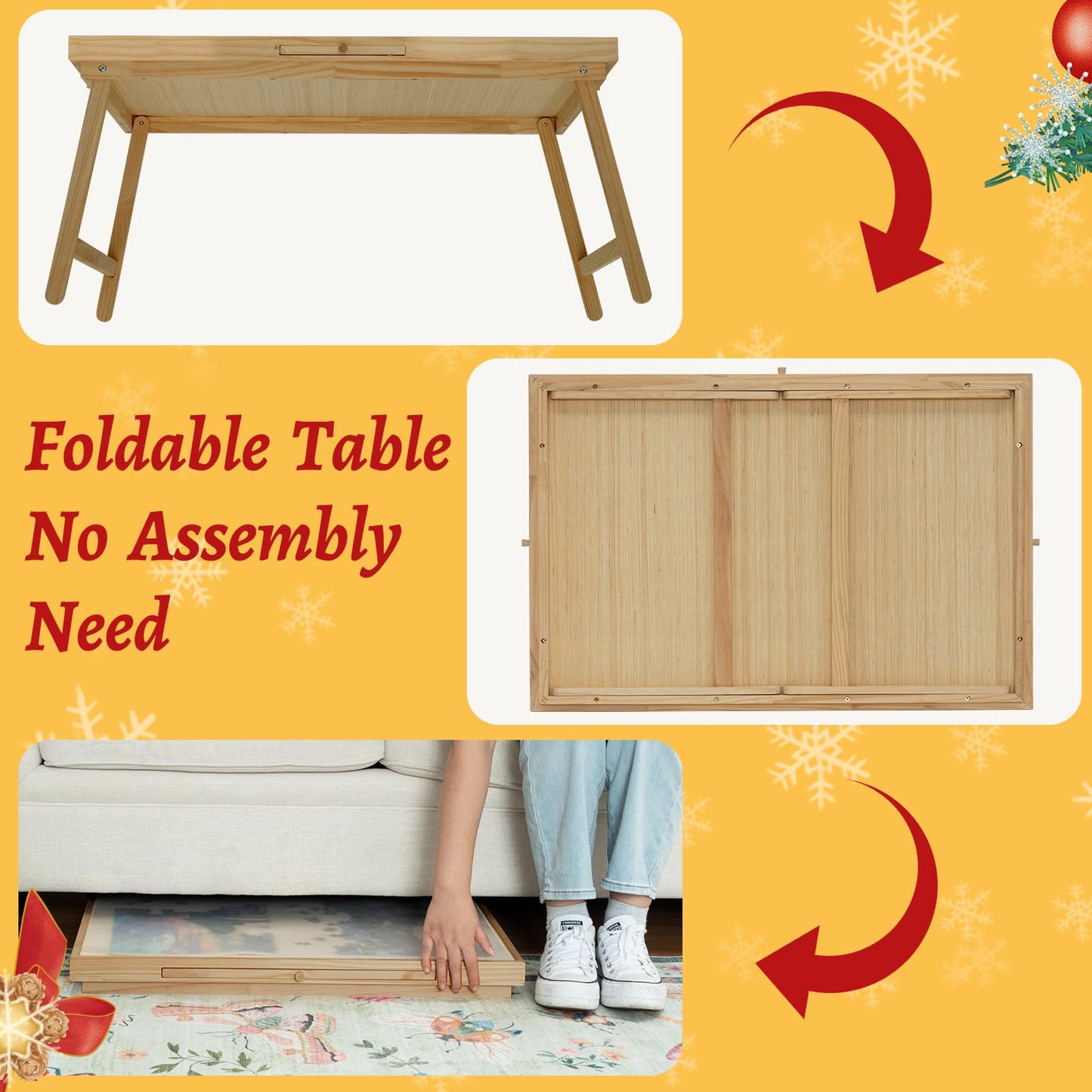 HALLYBEE Puzzle Table 1500-Piece Wooden Board with Foldable Legs, 34.3 by 26.5 inches, 4 Drawers & Cover