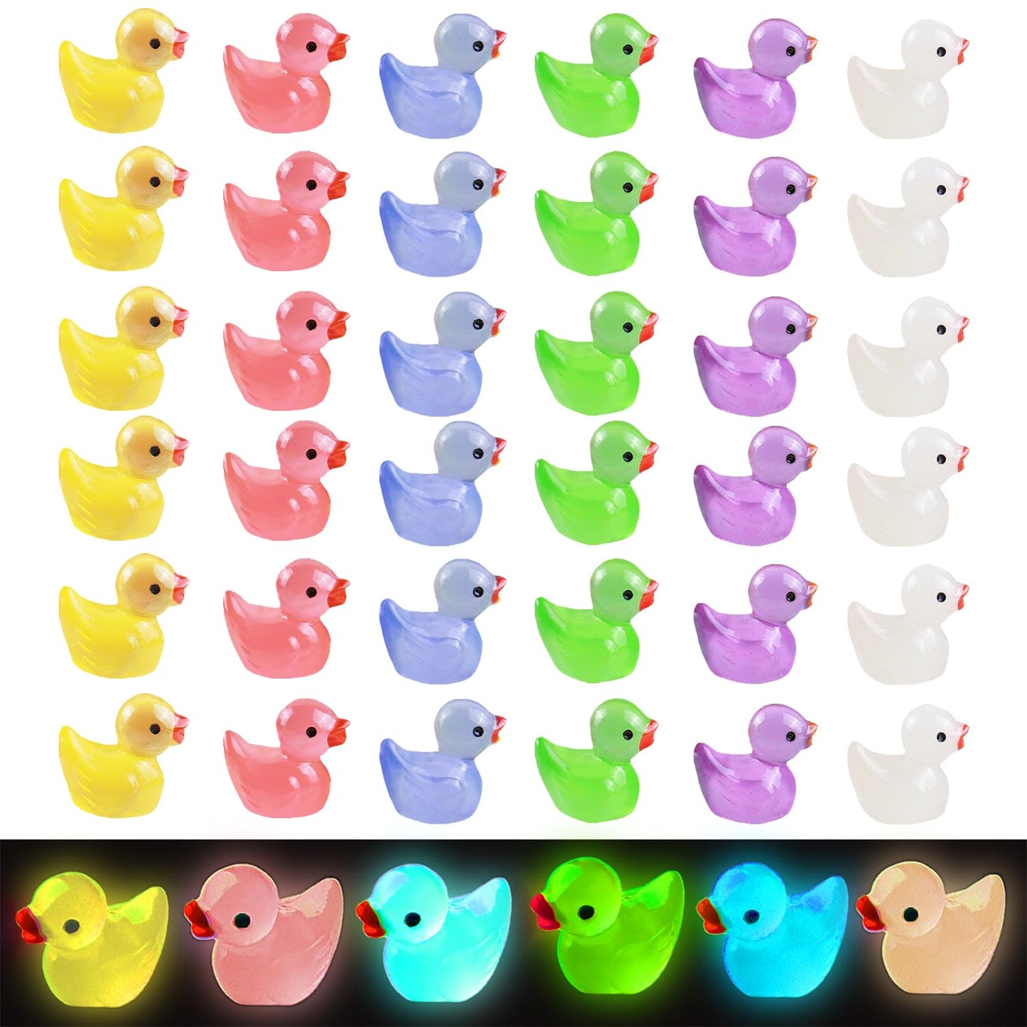 HAMIYELL 36 Glow-in-the-Dark Tiny Ducks – Mini Resin Garden & Dollhouse Decor
