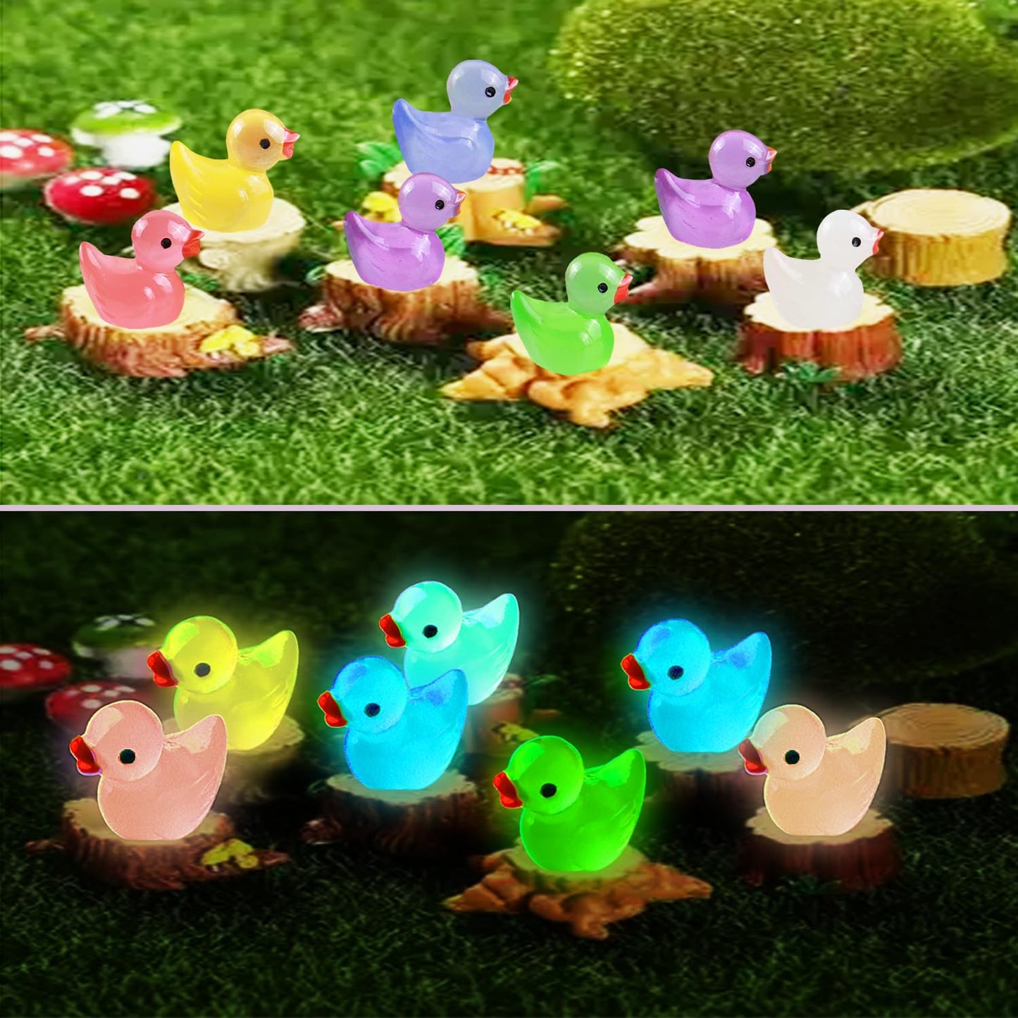 HAMIYELL 36 Glow-in-the-Dark Tiny Ducks – Mini Resin Garden & Dollhouse Decor