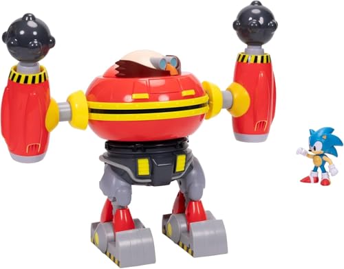 Sonic The Hedgehog 2.5-Inch Figure + Hammer Egg Robot Deluxe Playset – 360° Spin Attack & Projectile Arms