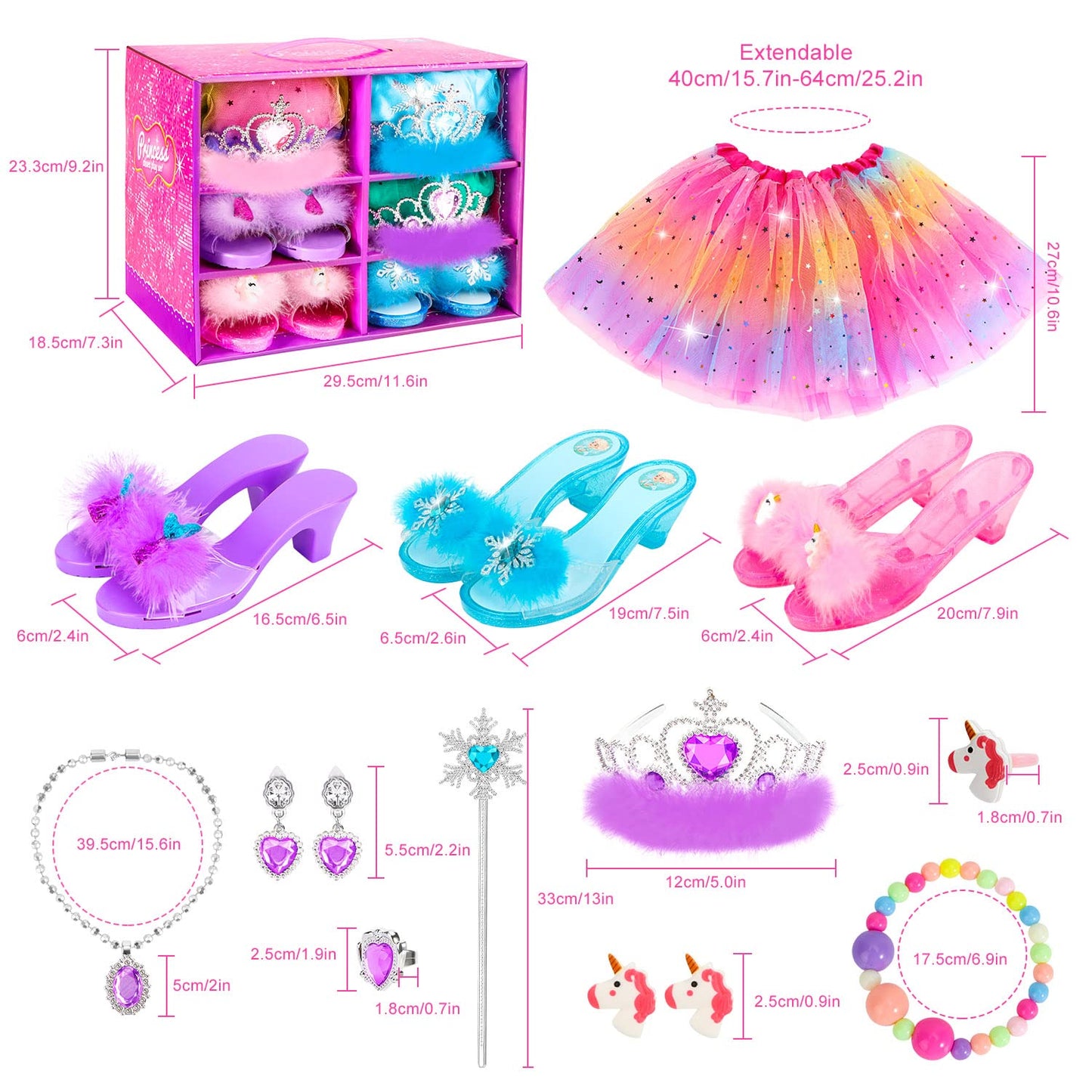 HAMSILY Princess Dress Up Shoes Set – Unicorn, Mermaid & Ice Princess Costumes for Girls 3-6