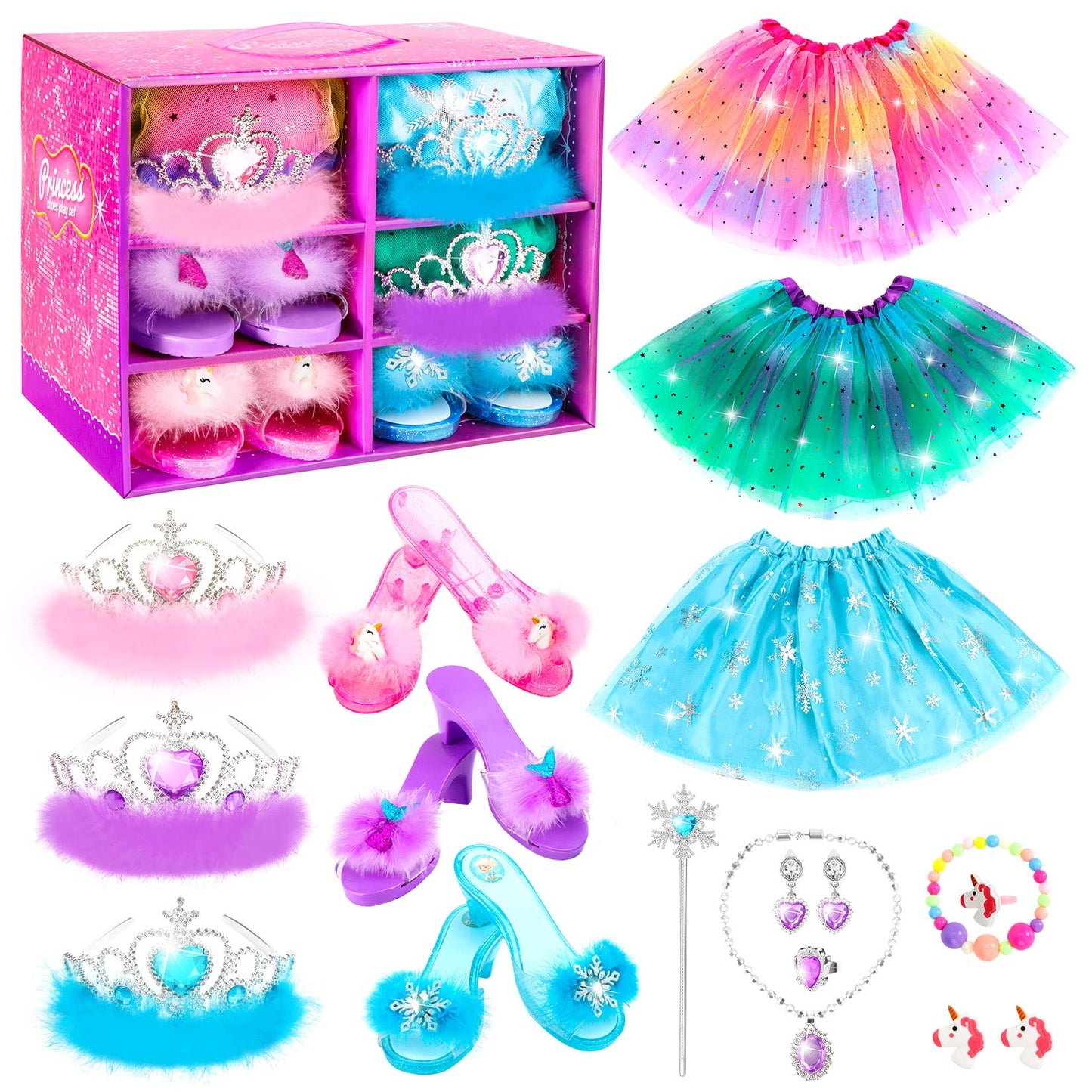 HAMSILY Princess Dress Up Shoes Set – Unicorn, Mermaid & Ice Princess Costumes for Girls 3-6