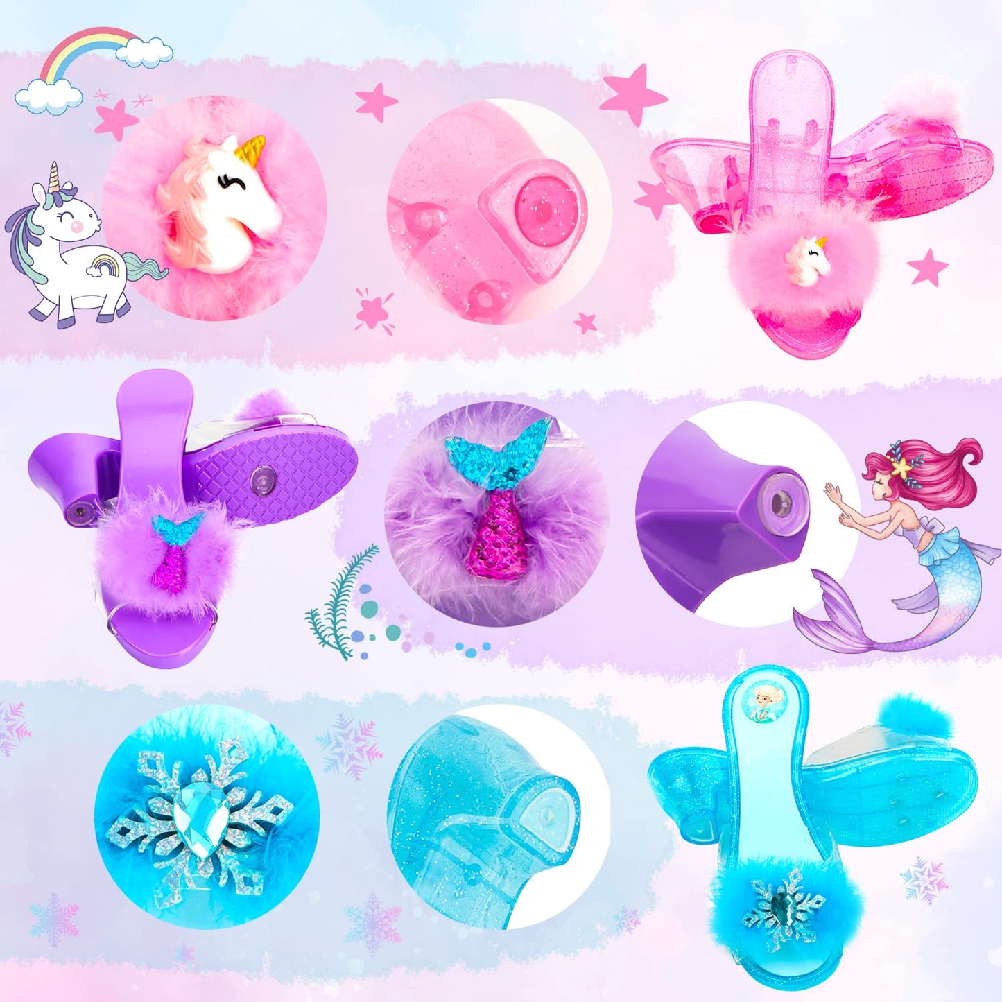 HAMSILY Princess Dress Up Shoes Set – Unicorn, Mermaid & Ice Princess Costumes for Girls 3-6