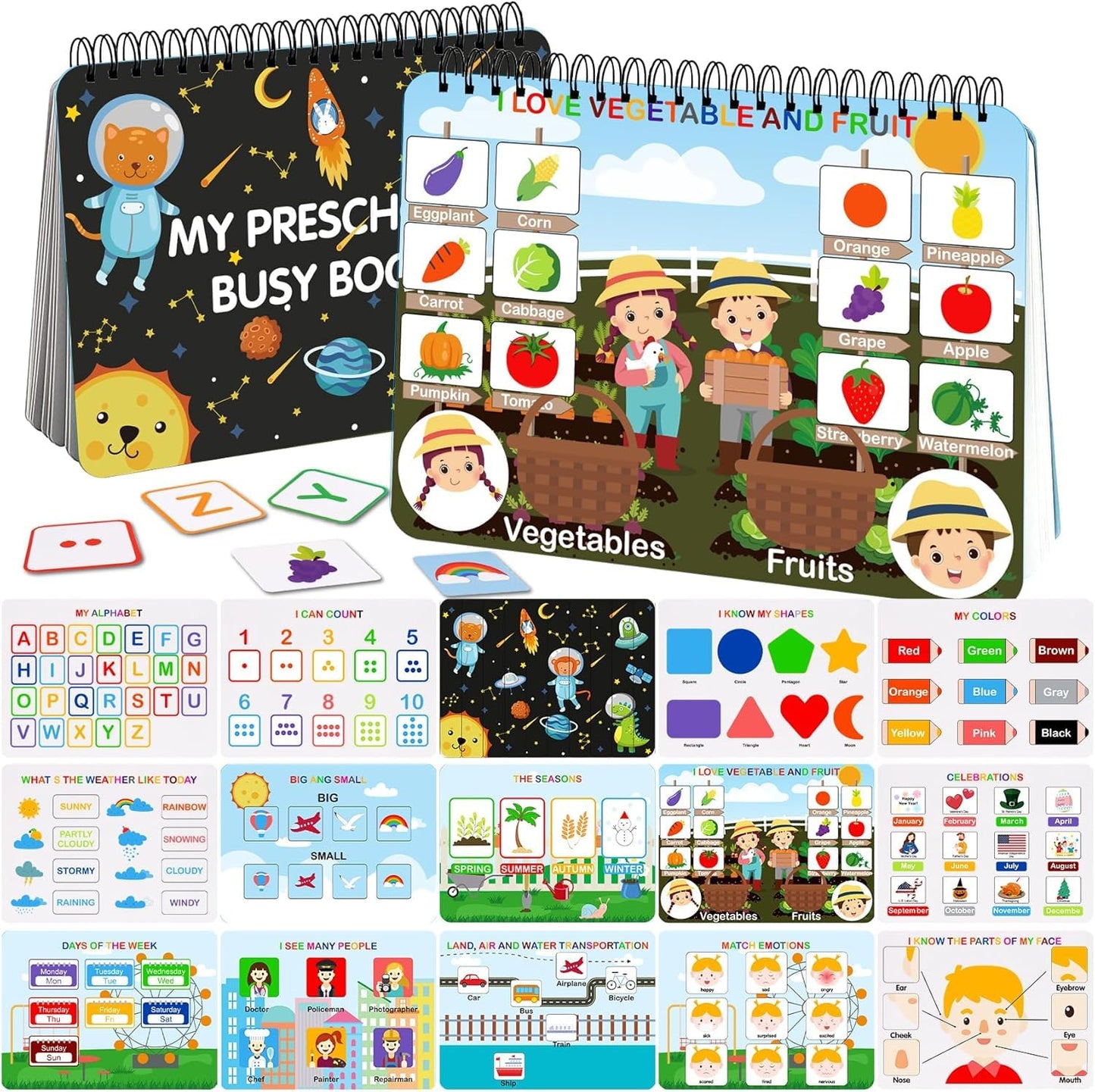 HAN-MM Busy Book for Toddlers 3-5 & Preschoolers – 30 Themes, 15 Drawing Pages, 8 Pens