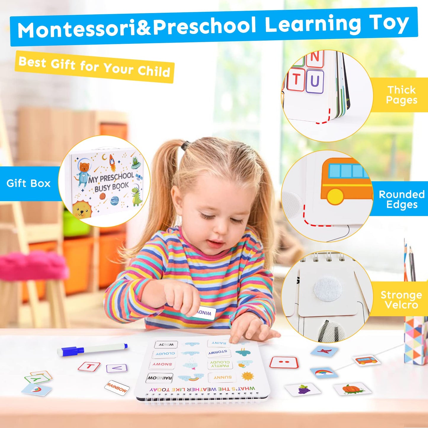 HAN-MM Busy Book for Toddlers 3-5 & Preschoolers – 30 Themes, 15 Drawing Pages, 8 Pens