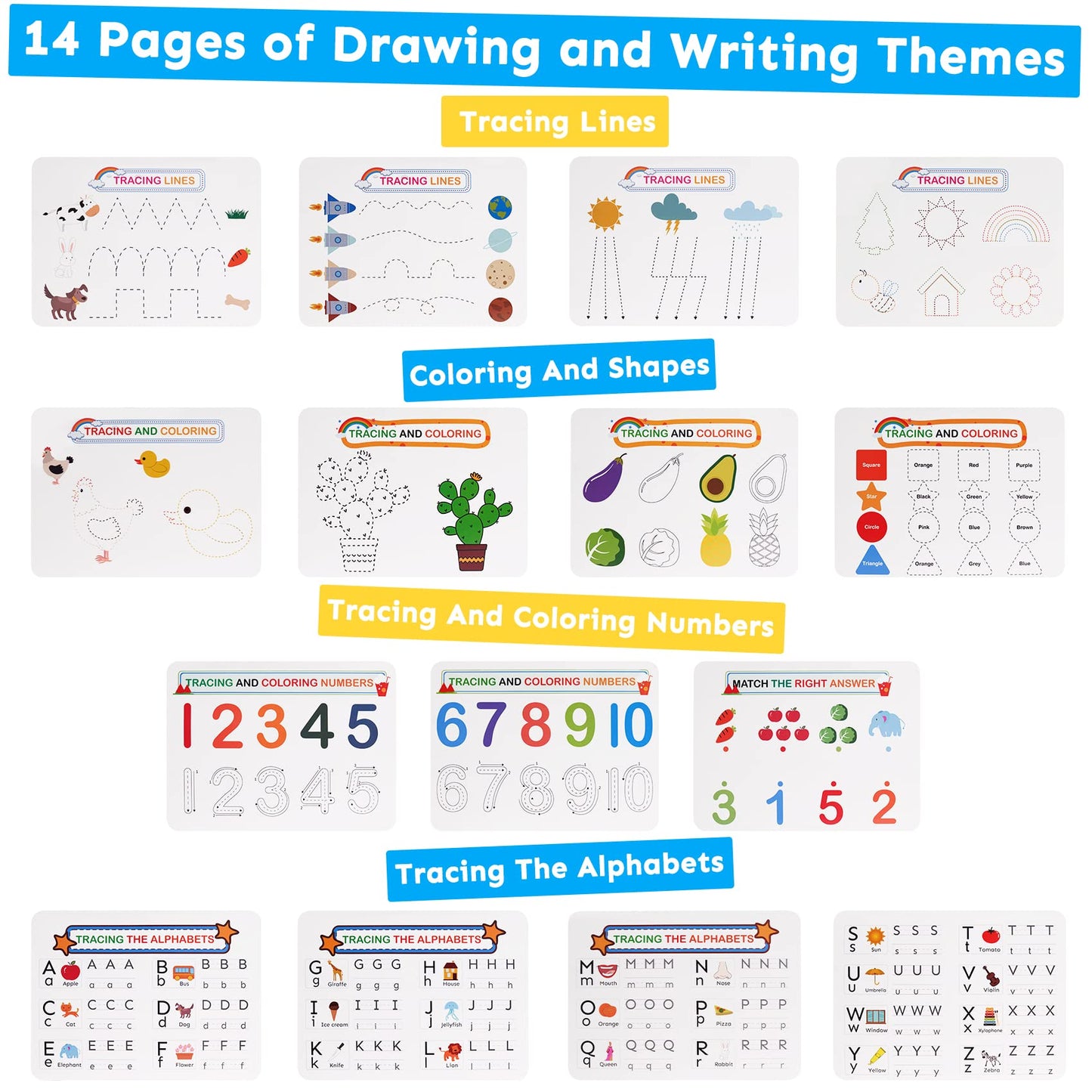 HAN-MM Busy Book for Toddlers 3-5 & Preschoolers – 30 Themes, 15 Drawing Pages, 8 Pens