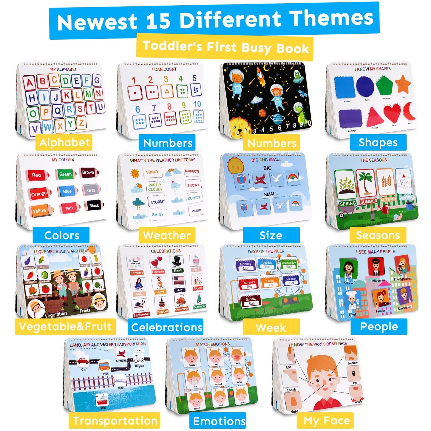 HAN-MM Busy Book for Toddlers 3-5 & Preschoolers – 30 Themes, 15 Drawing Pages, 8 Pens