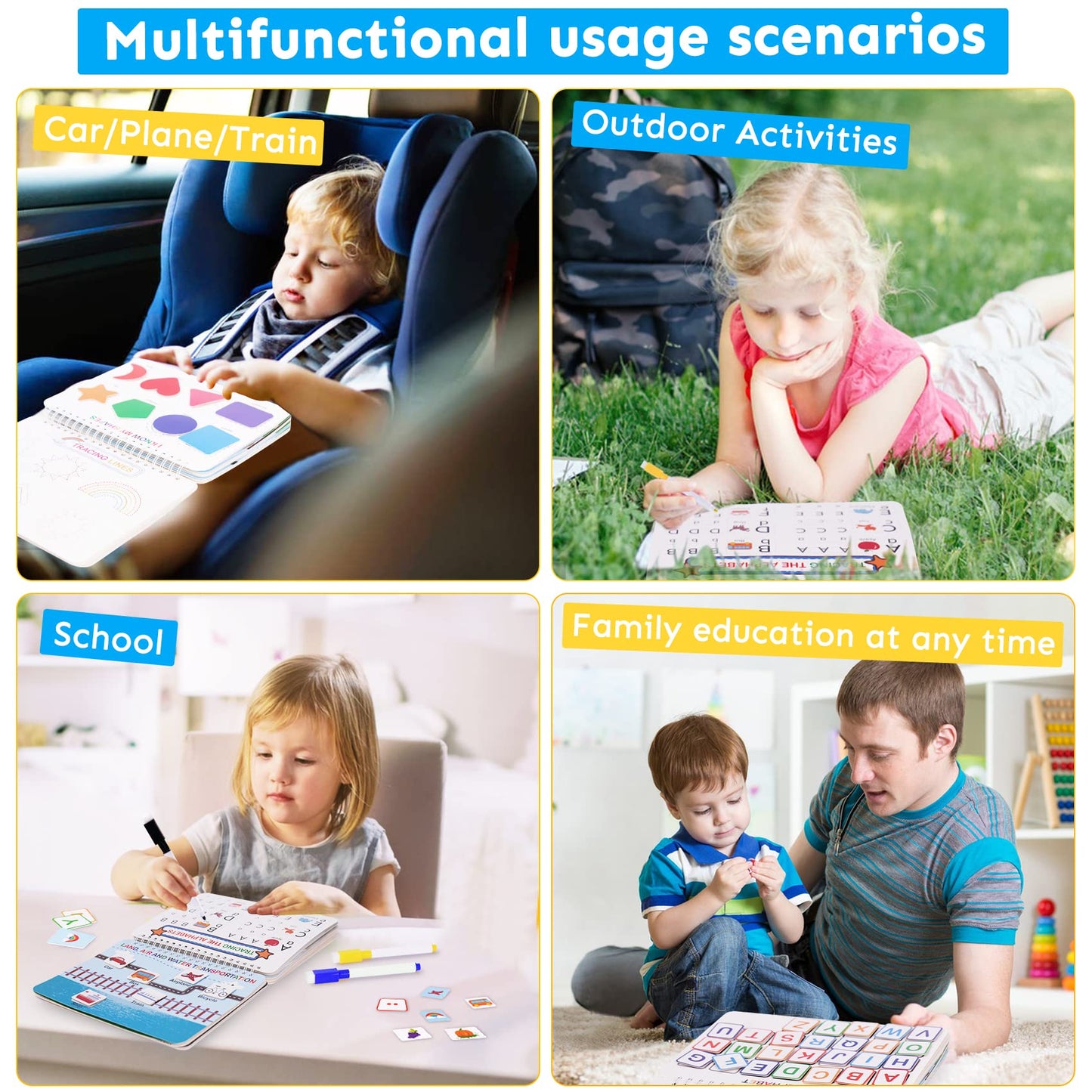 HAN-MM Busy Book for Toddlers 3-5 & Preschoolers – 30 Themes, 15 Drawing Pages, 8 Pens