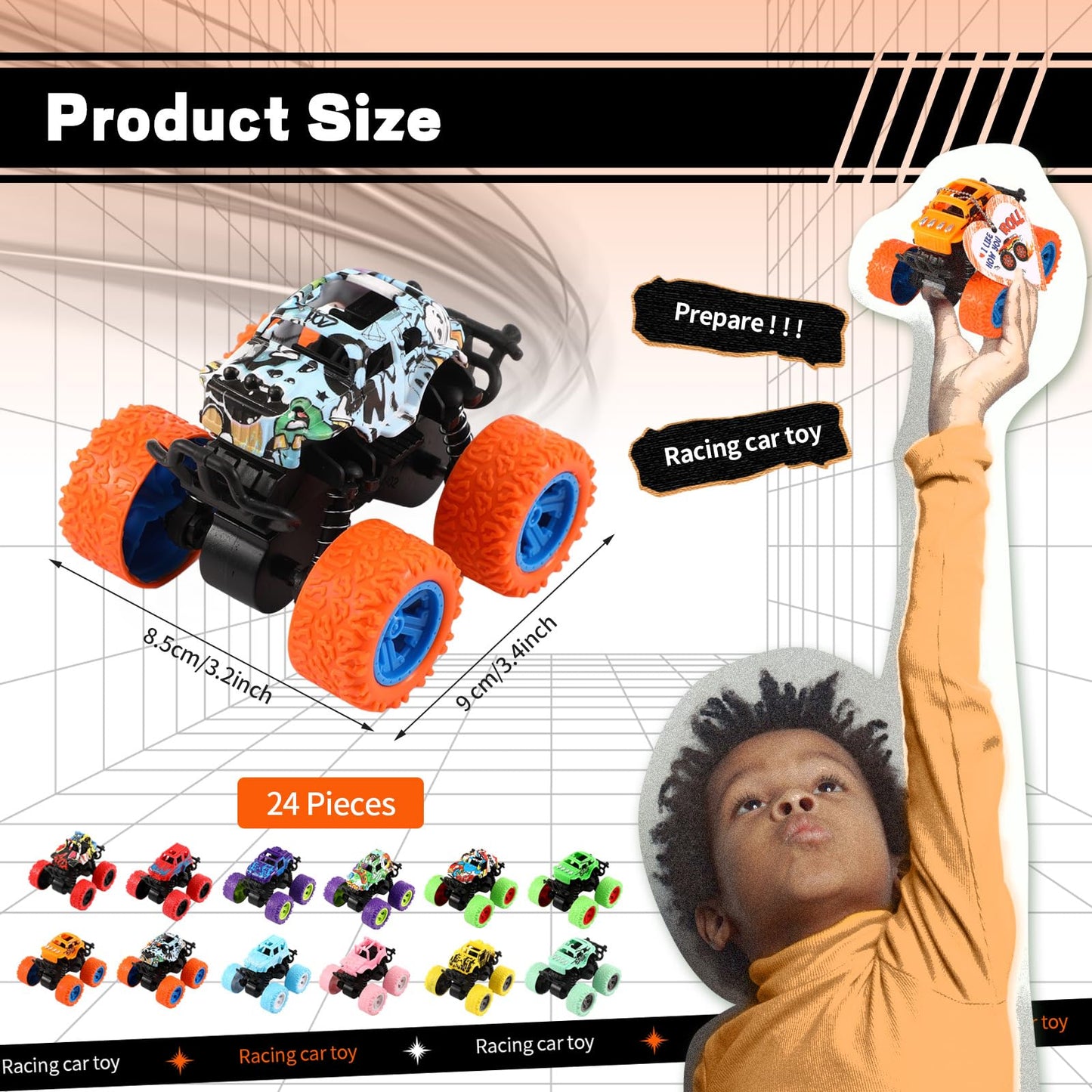 Hanaive 24-Pack Valentines Monster Trucks & Cards Gift Set for Kids
