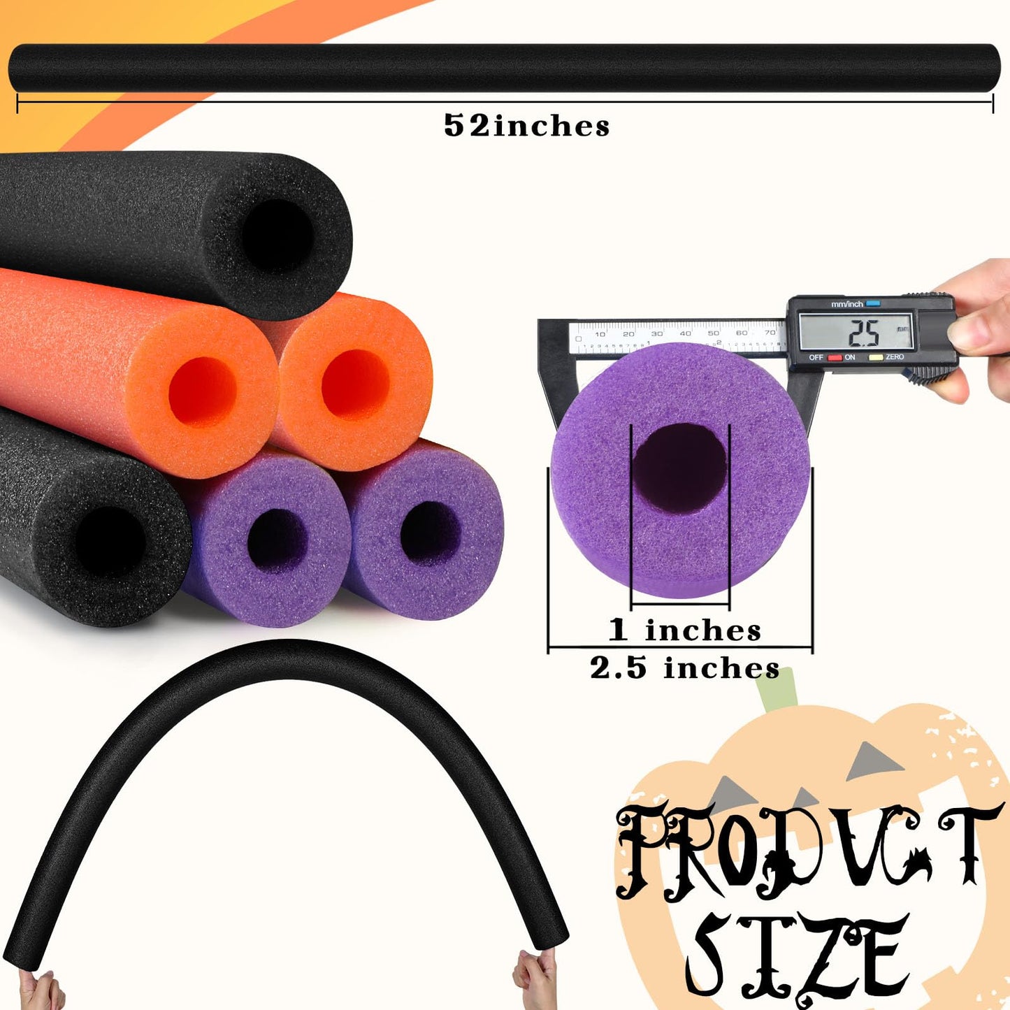 Hanaive 6-Pack Pool Noodles - 52 Inch Hollow Foam Floats Black Orange Purple