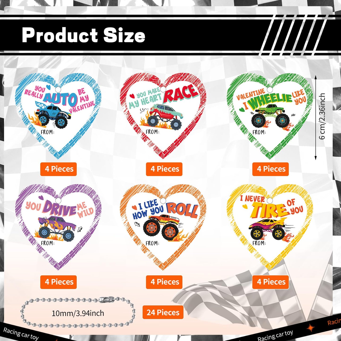Hanaive 24-Pack Valentines Monster Trucks & Cards Gift Set for Kids