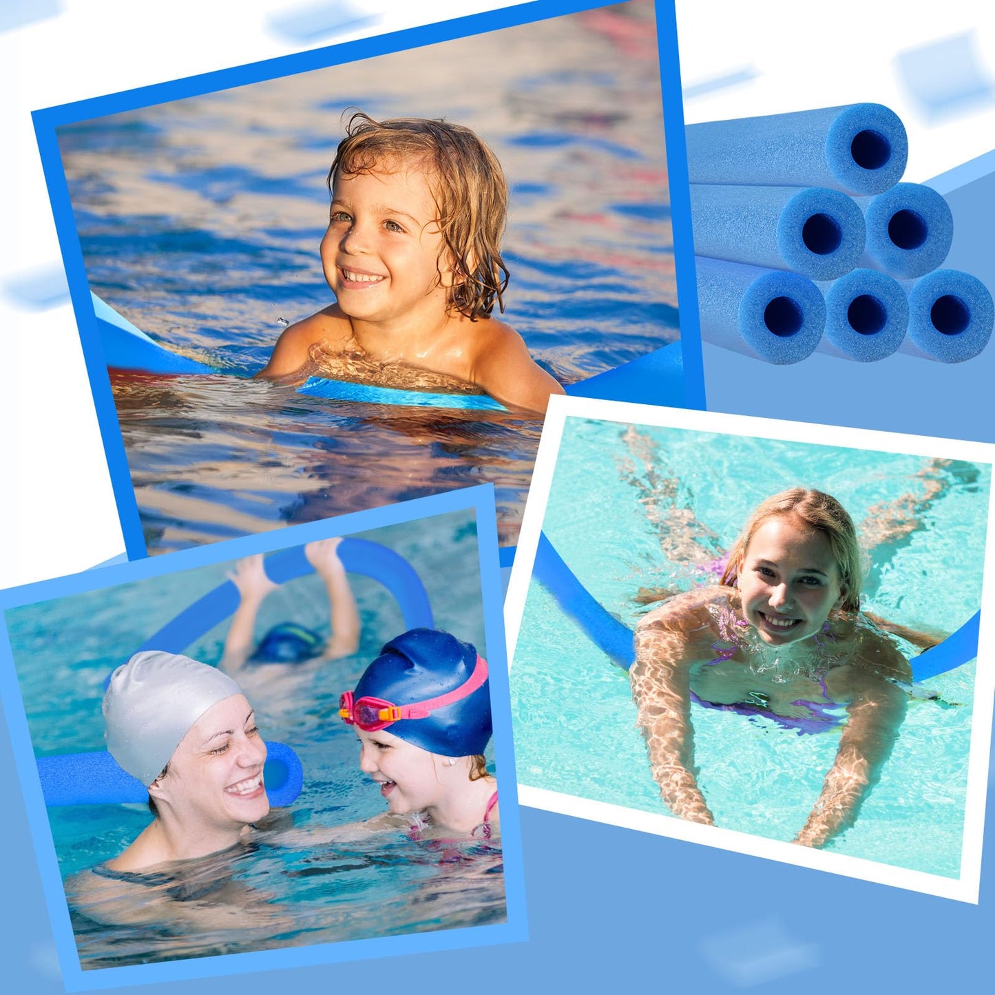 Hanaive 6 Pack Pool Noodles – 52in Blue Hollow Foam Floats for Pool & Crafts