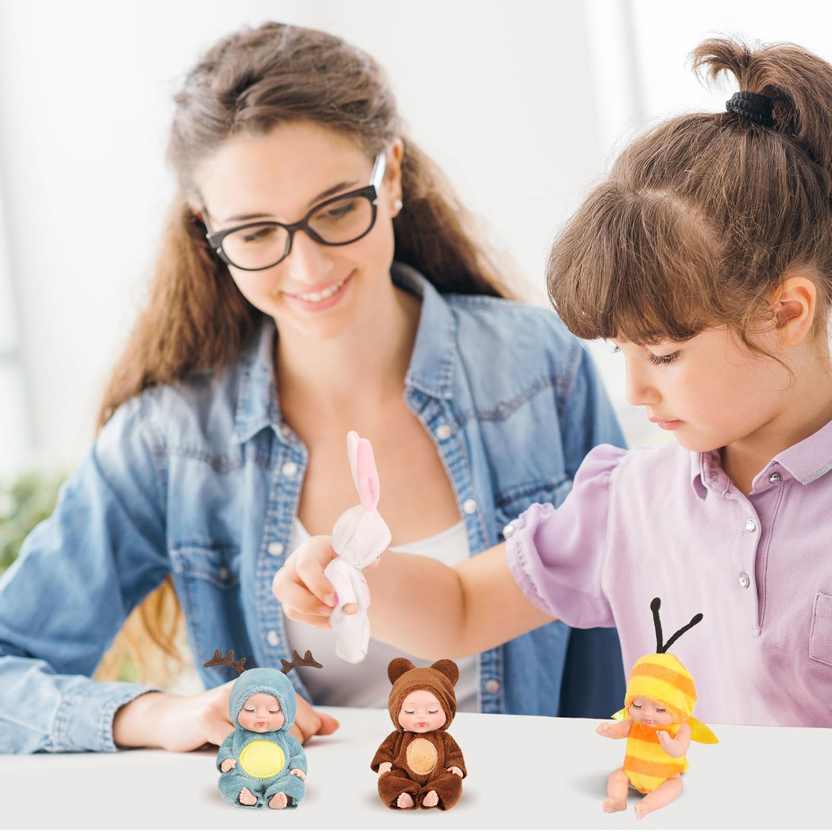 Hanaive 4 Pcs Mini Baby Dolls – 4 Inch Lifelike Dolls with Animal Clothes