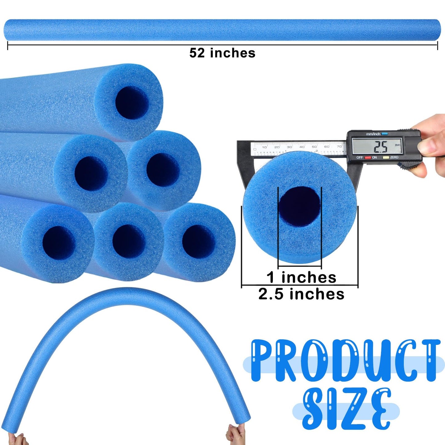 Hanaive 6 Pack Pool Noodles – 52in Blue Hollow Foam Floats for Pool & Crafts